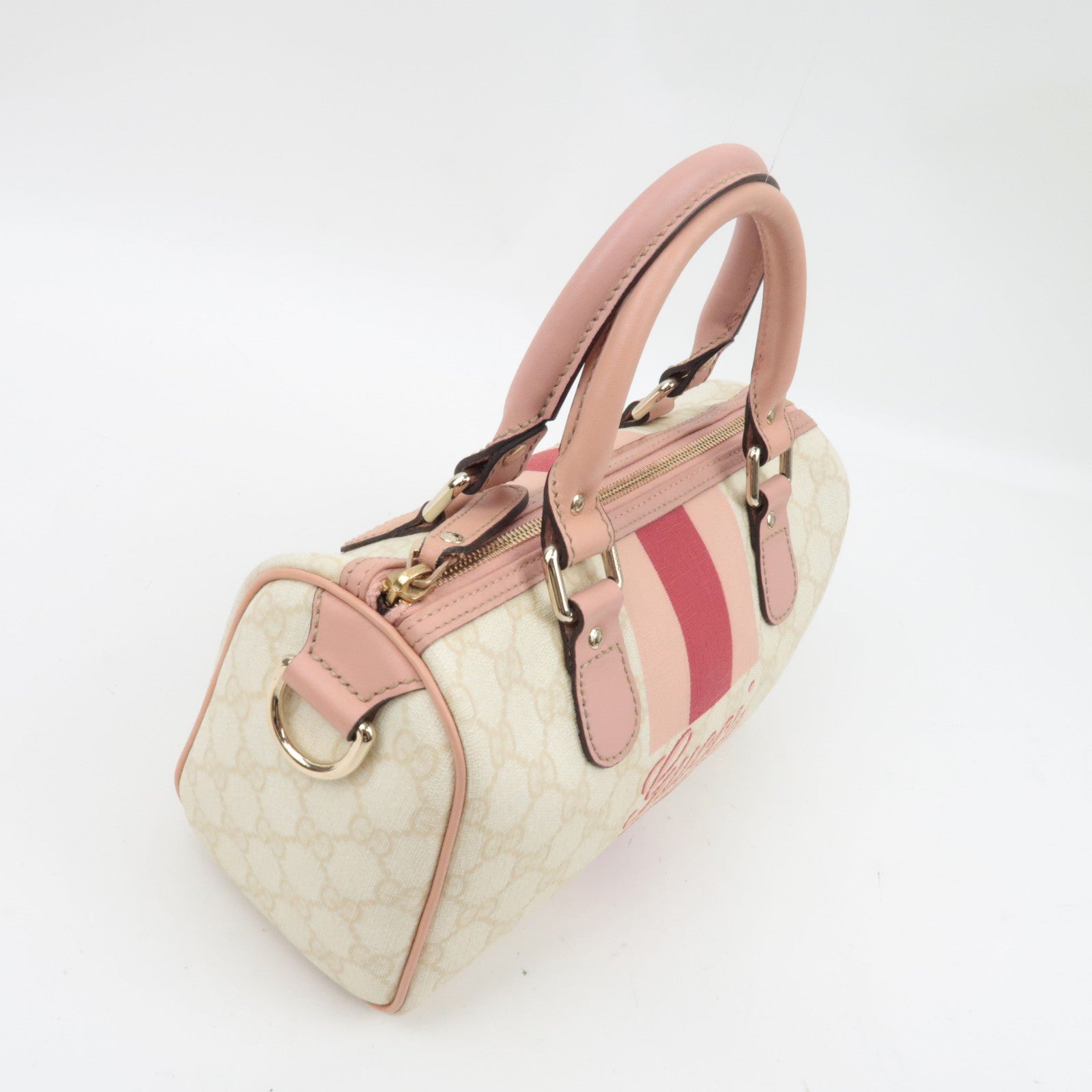 GUCCI Joyline Mini Boston Handbag GG Supreme Leather Ivory Pink 190257 *Dust bag