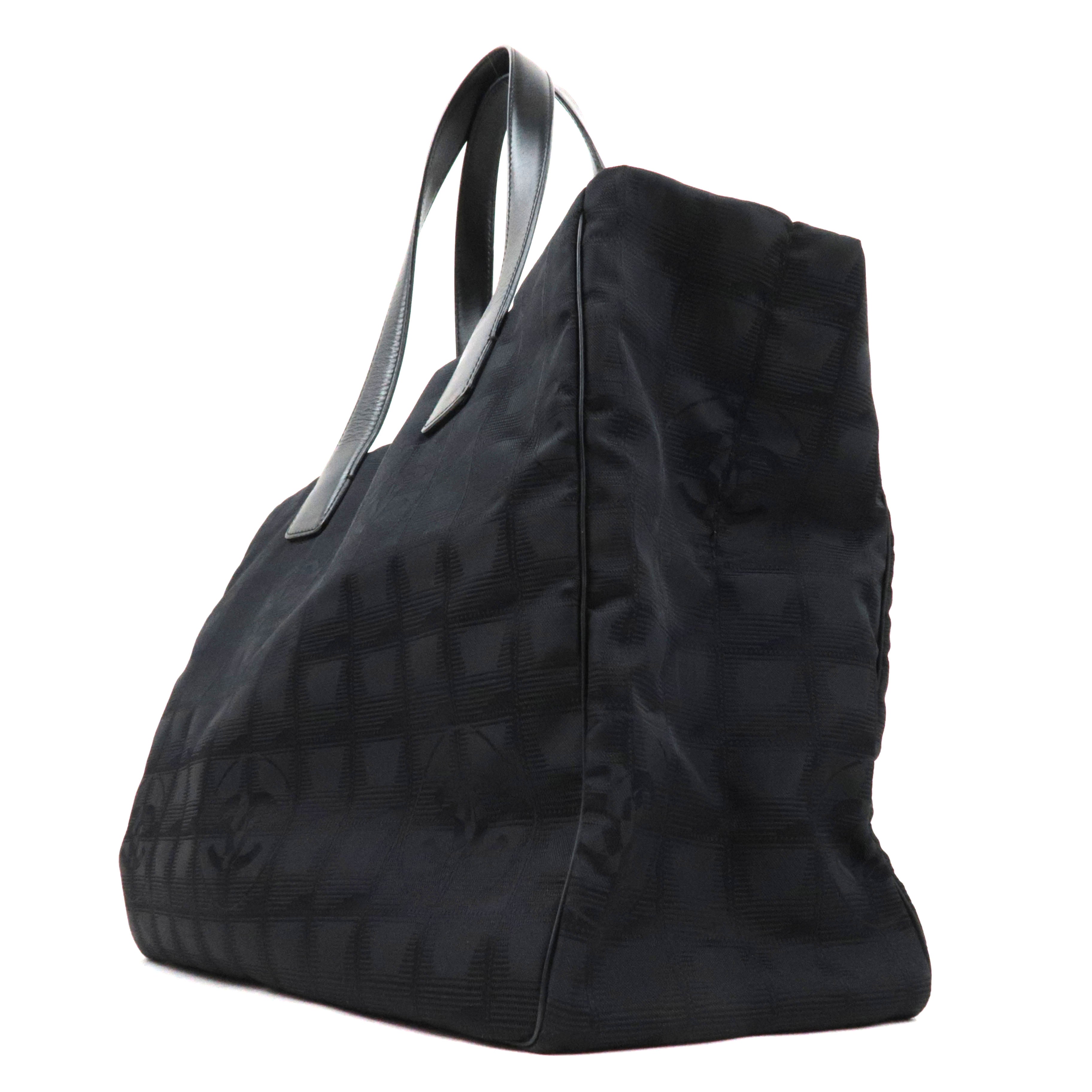 CHANEL New Travel Line Tote MM Nylon Jacquard Leather Black A15991 7762107