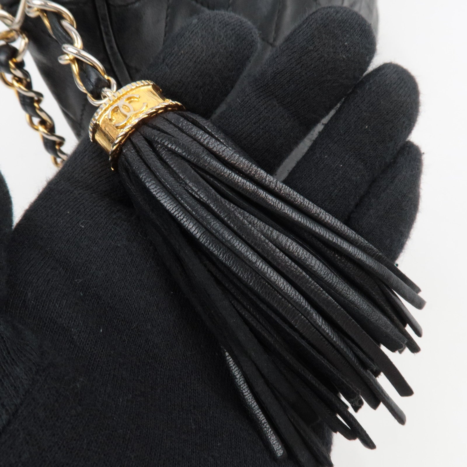 CHANEL Tassel Matelasse Chain Shoulder Bag Lambskin Black 0866733