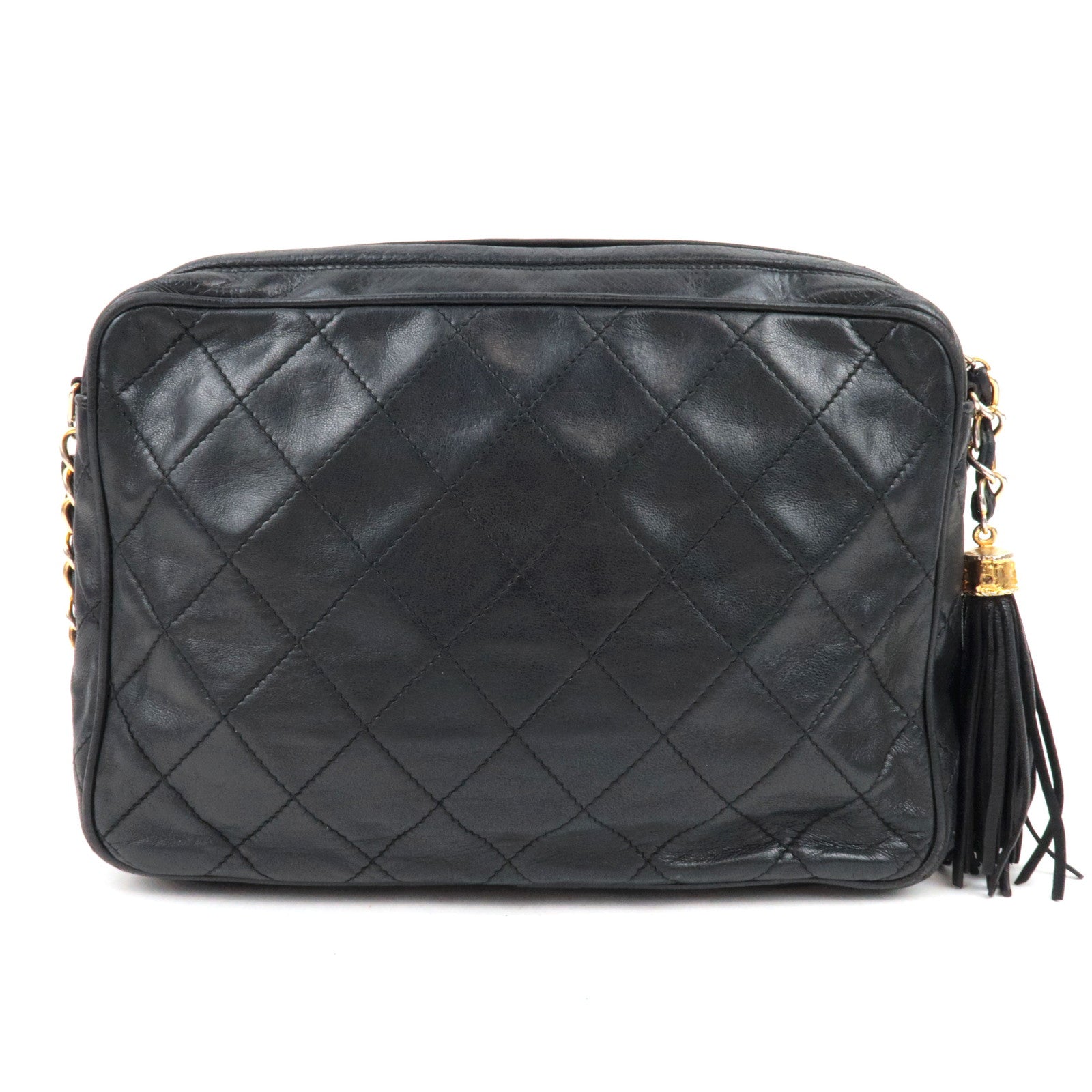 CHANEL Tassel Matelasse Chain Shoulder Bag Lambskin Black 0866733