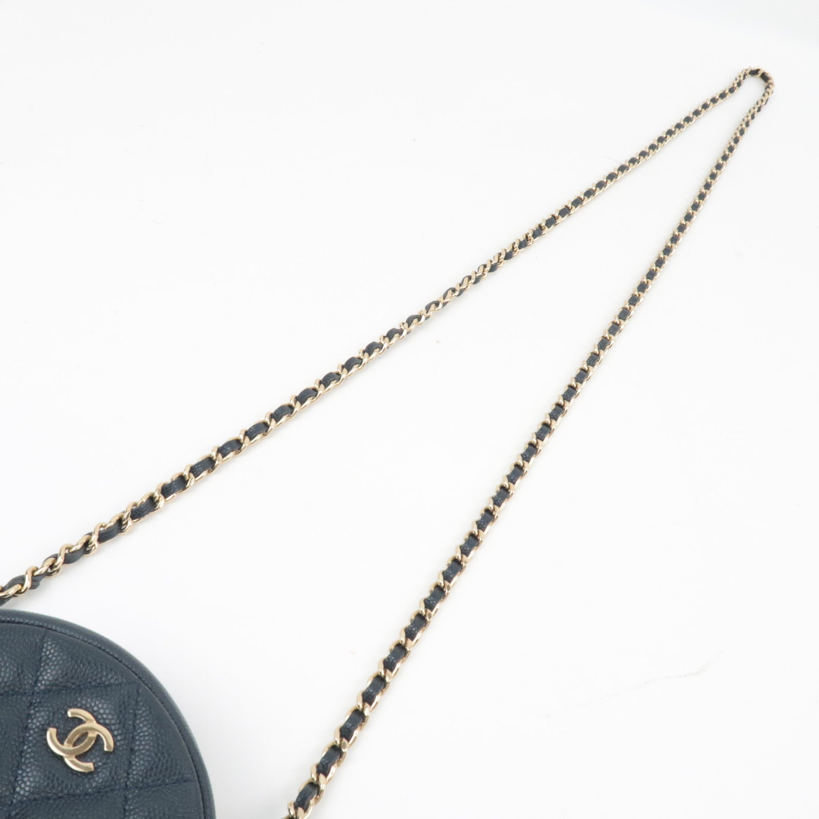 CHANEL Round Chain Shoulder Bag Caviar Skin Navy 26530997