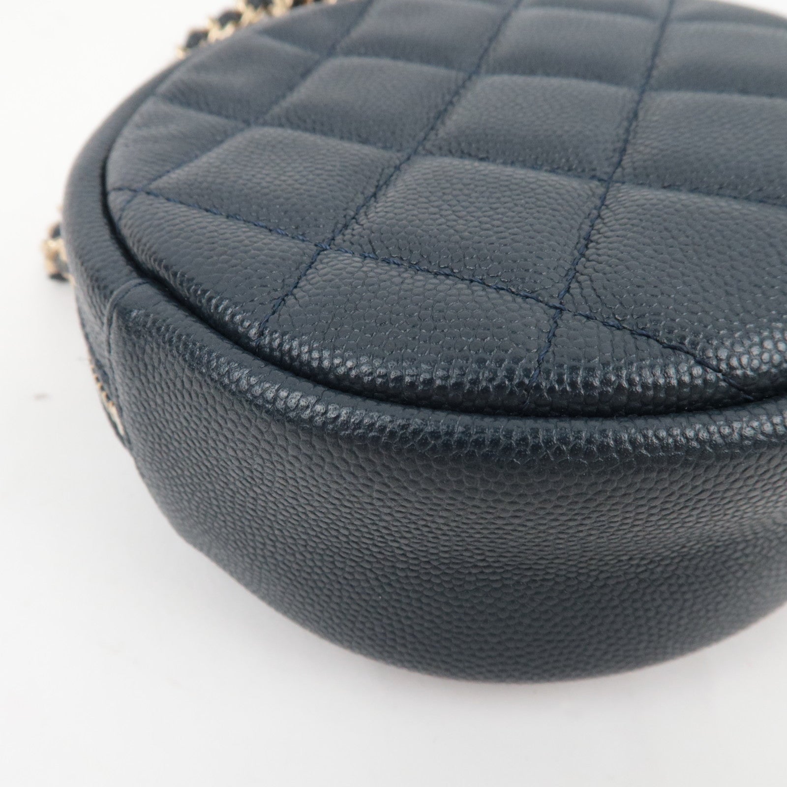 CHANEL Round Chain Shoulder Bag Caviar Skin Navy 26530997