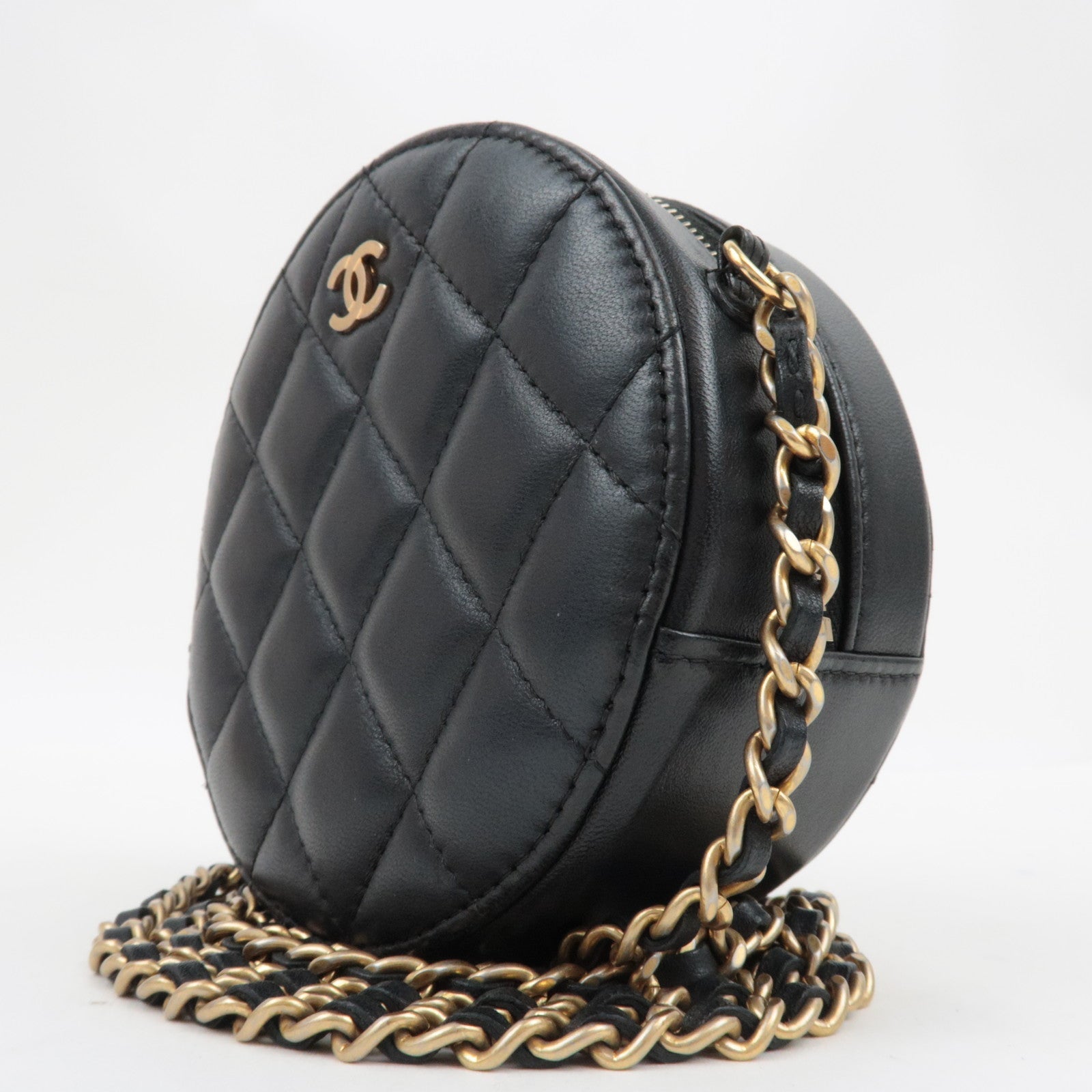 CHANEL Matelasse Round Chain Shoulder Bag Lambskin Black 27836776 *G card