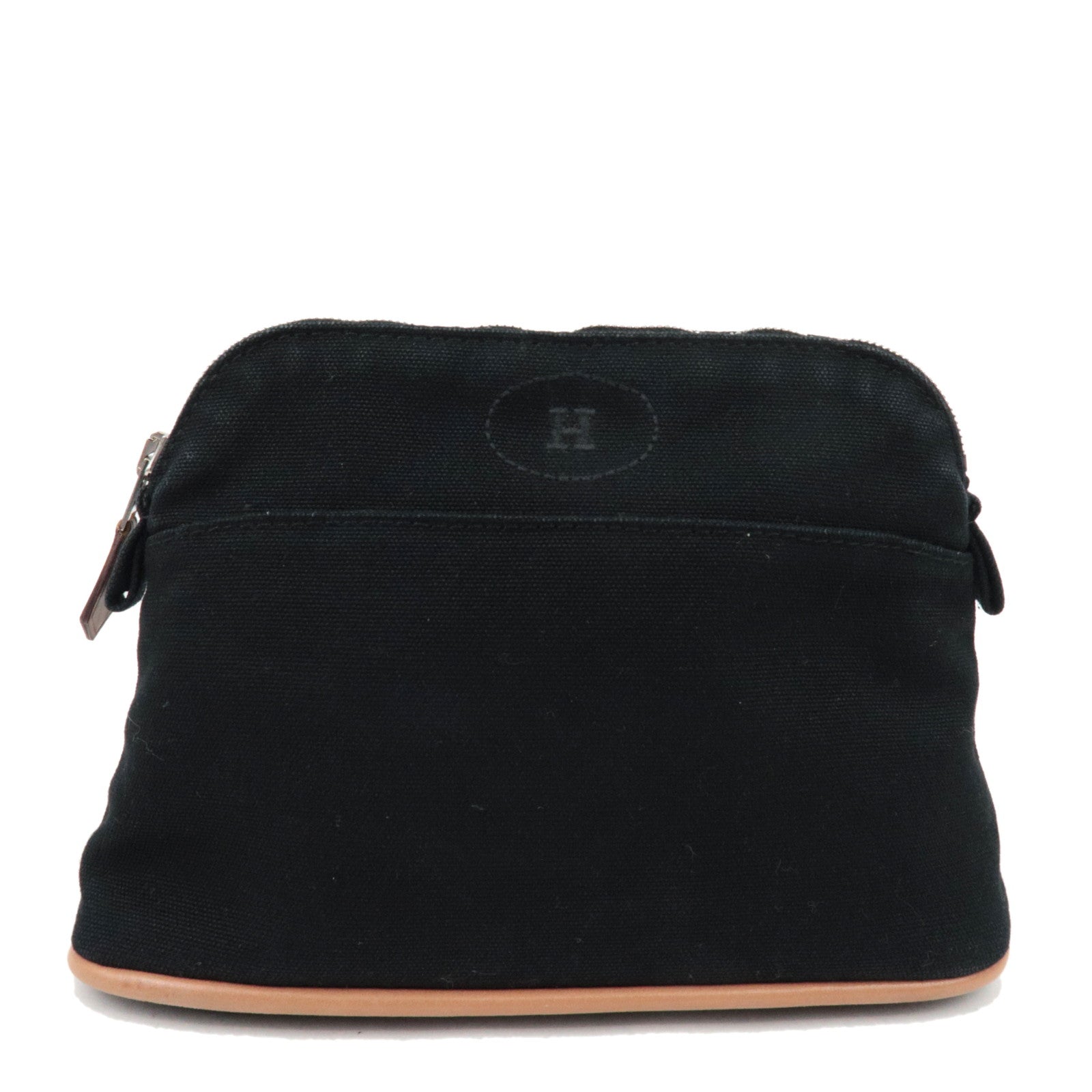 HERMES Bolide Pouch Mini 20 Cosmetic Pouch Canvas Leather Black75372