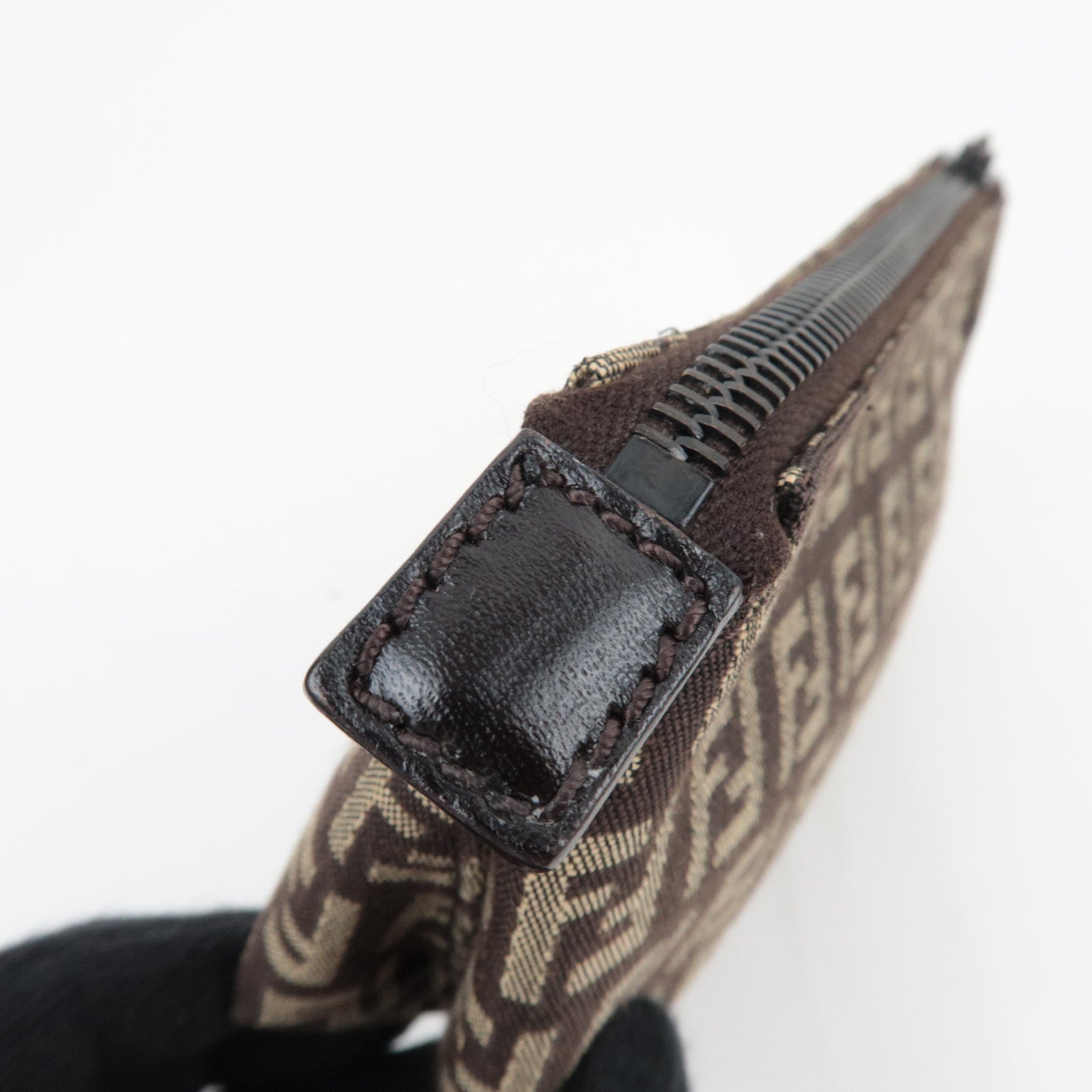 FENDI Zucchino Mini Pouch Canvas Leather Beige Brown 7N0037