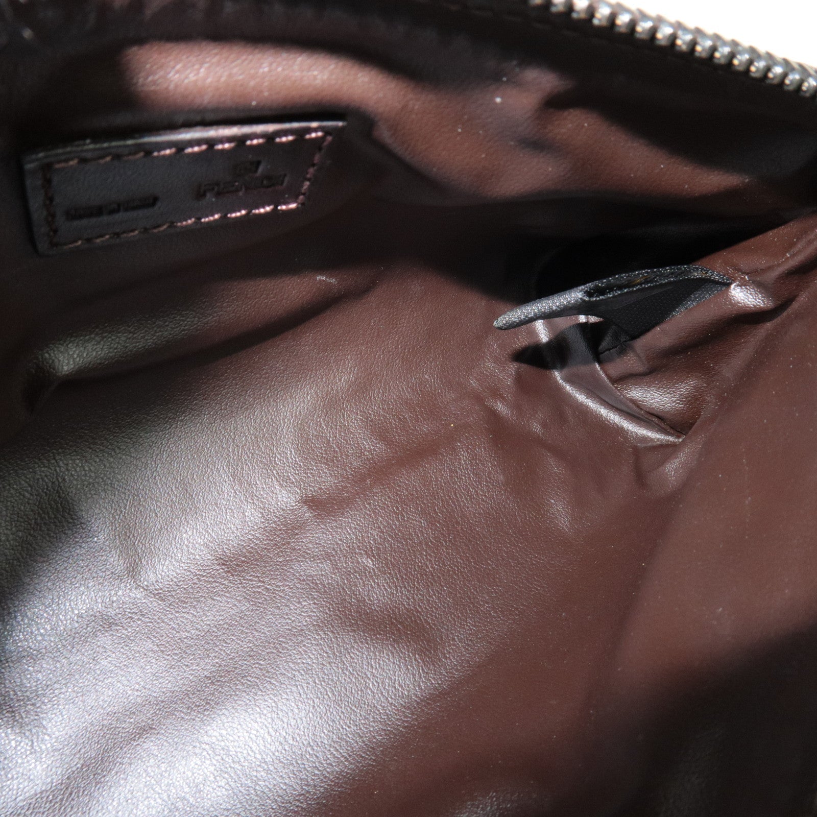 FENDI Zucchino Mini Pouch Canvas Leather Beige Brown 7N0037