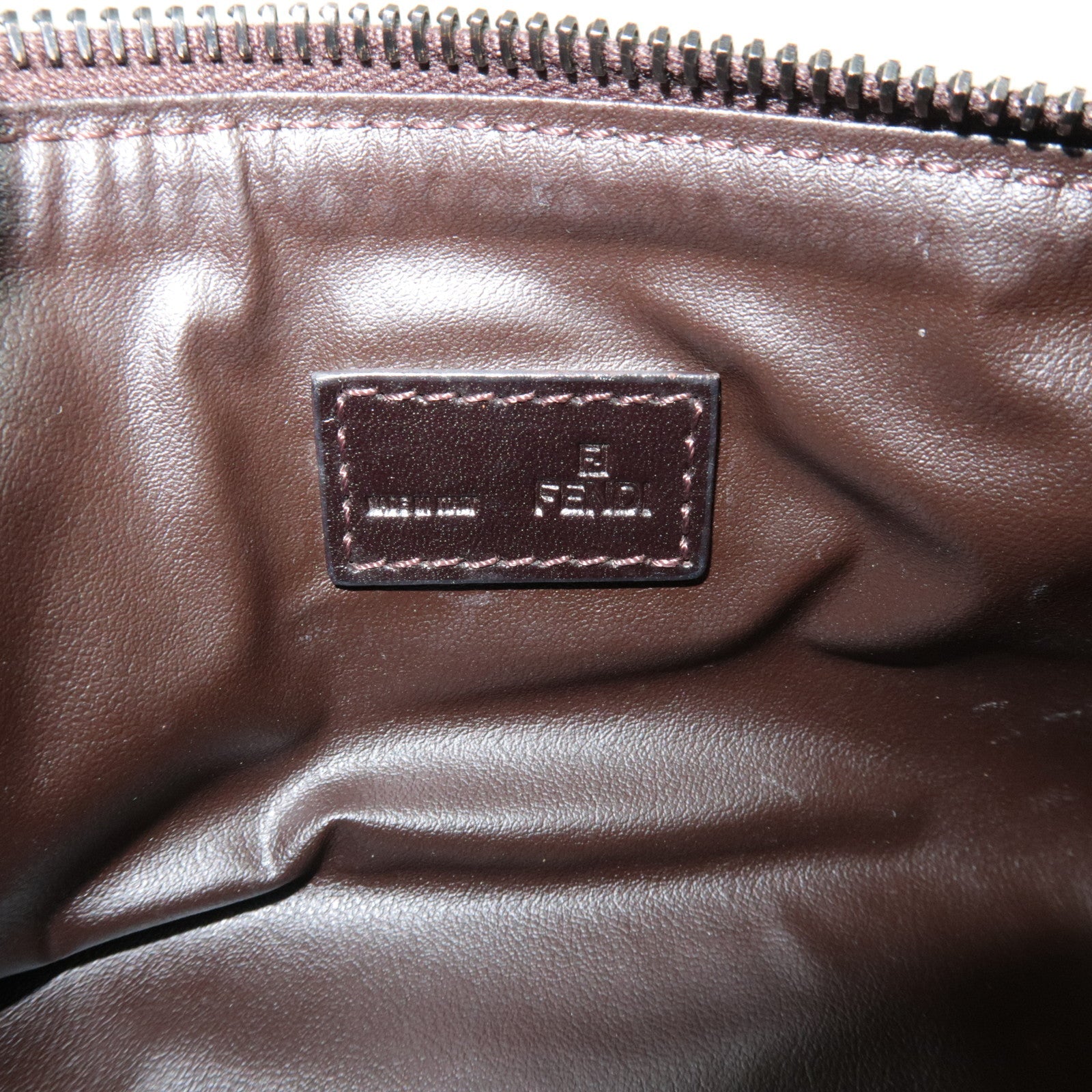 FENDI Zucchino Mini Pouch Canvas Leather Beige Brown 7N0037