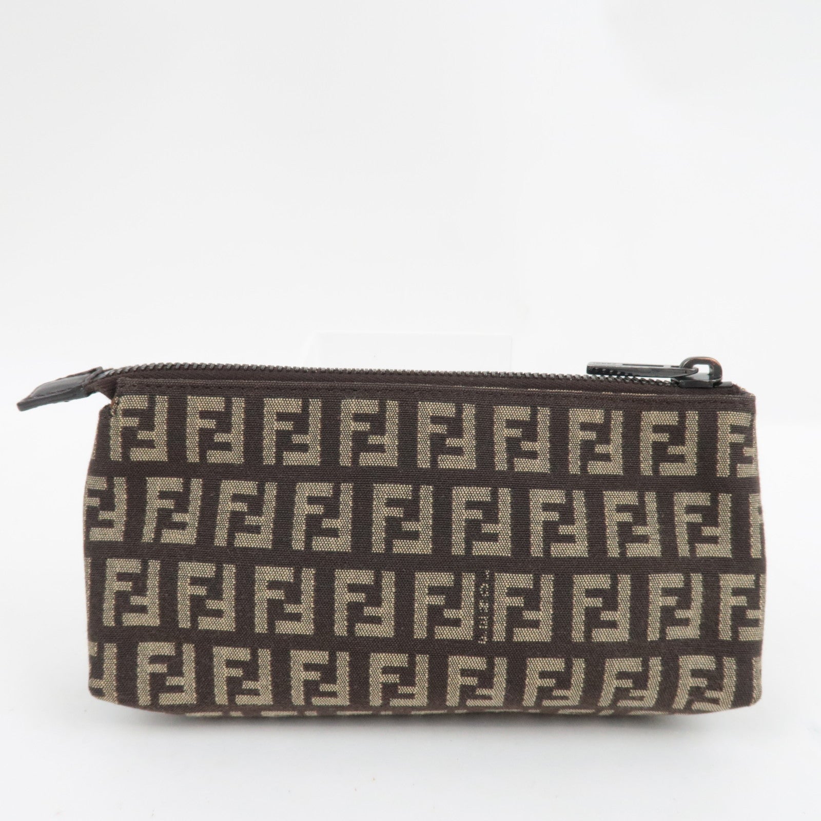FENDI Zucchino Mini Pouch Canvas Leather Beige Brown 7N0037