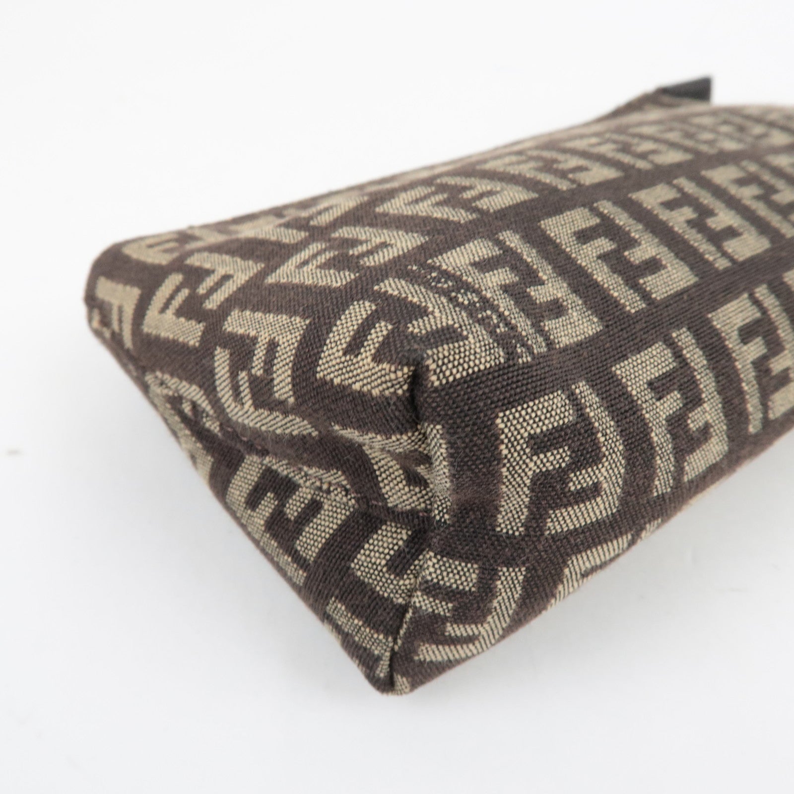 FENDI Zucchino Mini Pouch Canvas Leather Beige Brown 7N0037