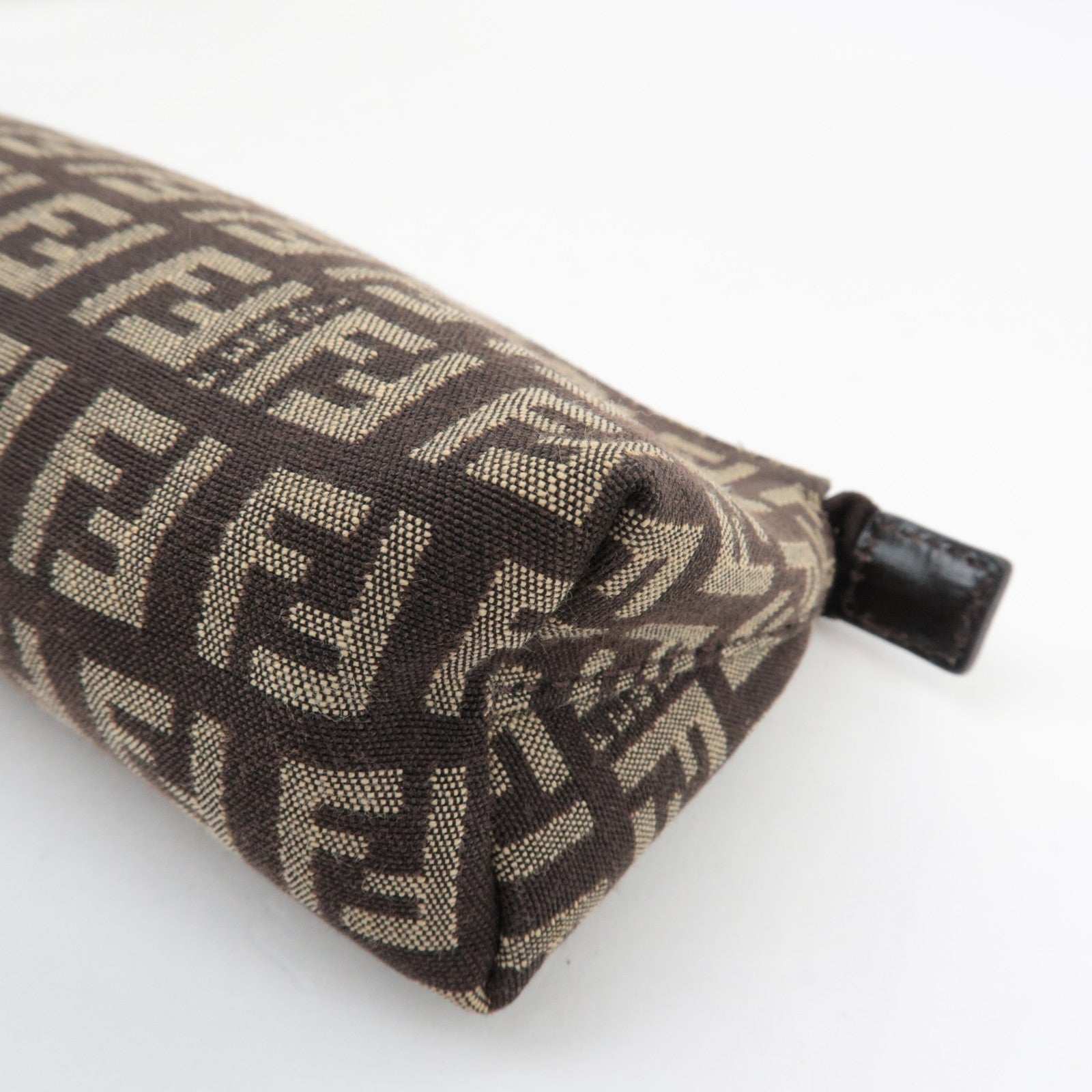 FENDI Zucchino Mini Pouch Canvas Leather Beige Brown 7N0037