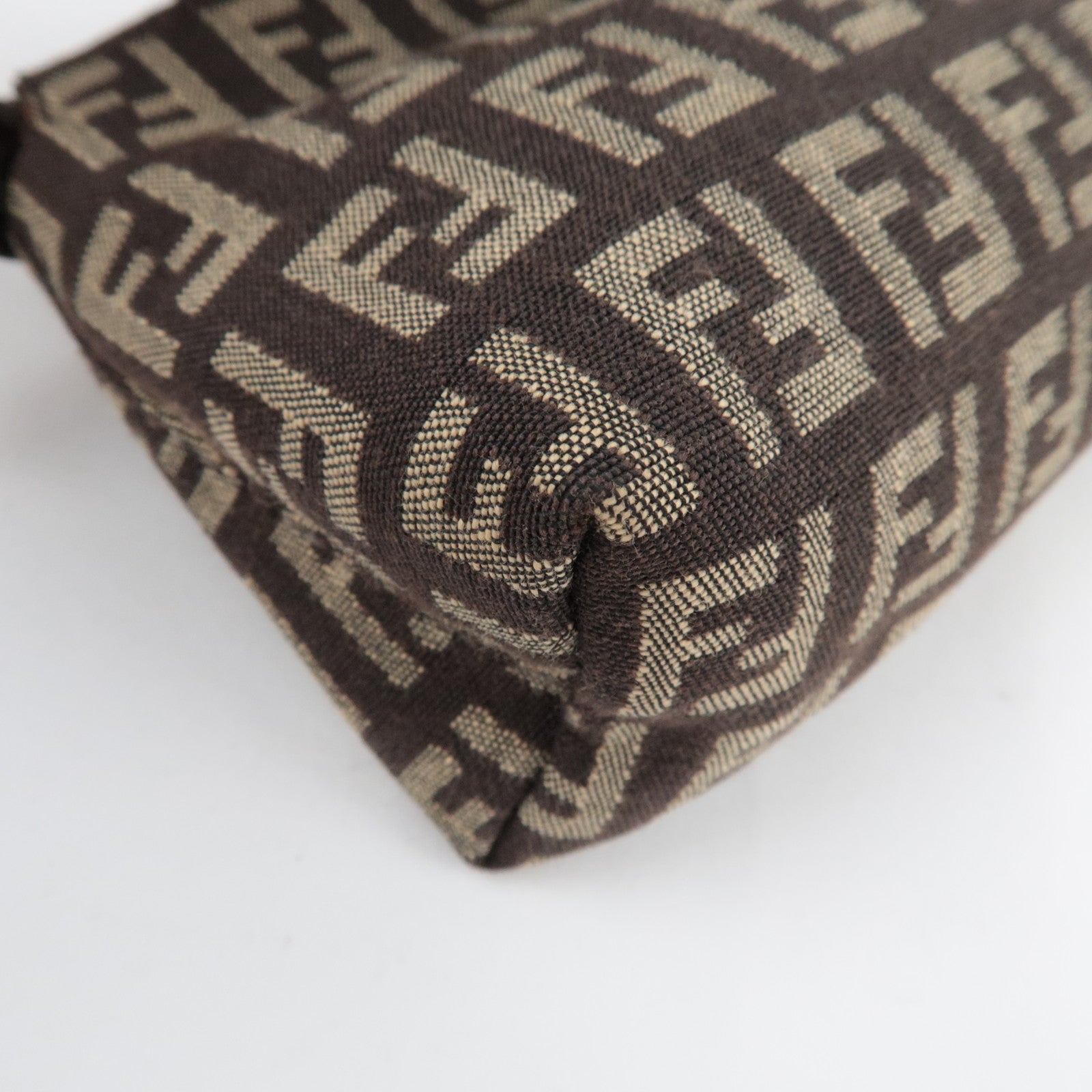 FENDI Zucchino Mini Pouch Canvas Leather Beige Brown 7N0037