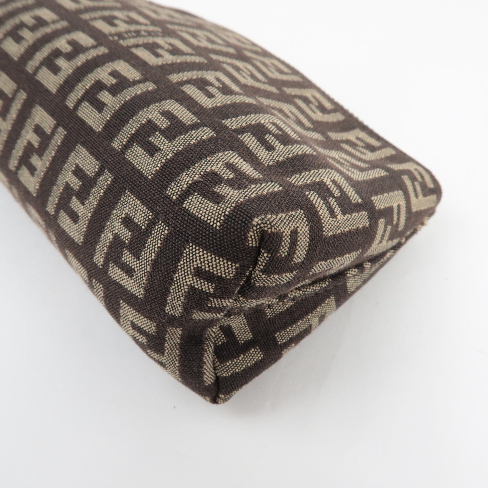 FENDI Zucchino Mini Pouch Canvas Leather Beige Brown 7N0037