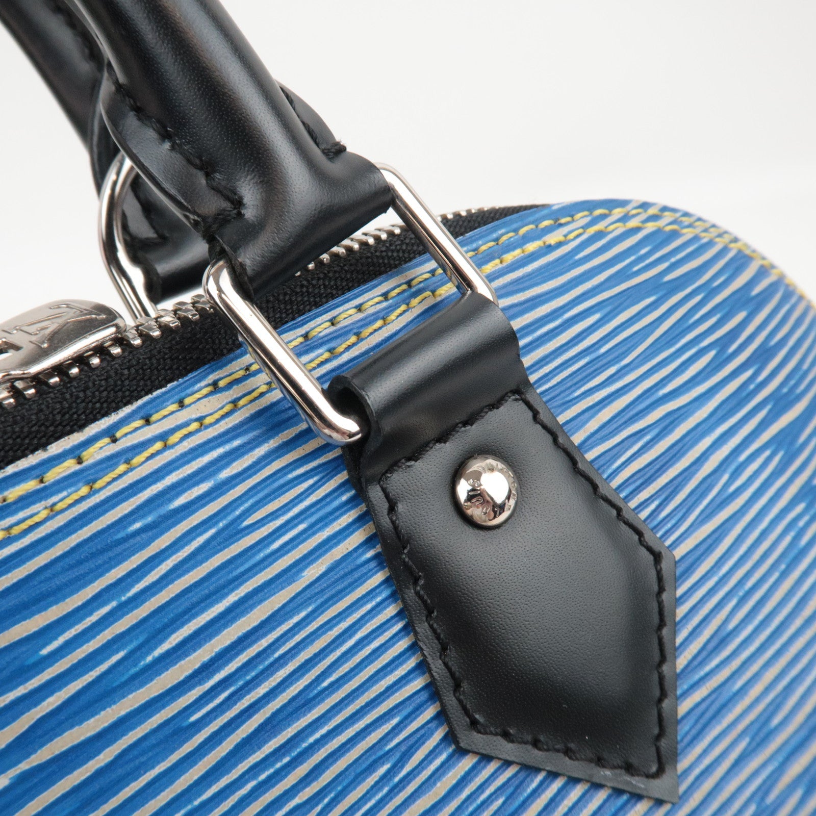 Louis Vuitton Epi Denim Alma PM Handbag Denim Blue M51052 SD0146 Key Lock, Clochette