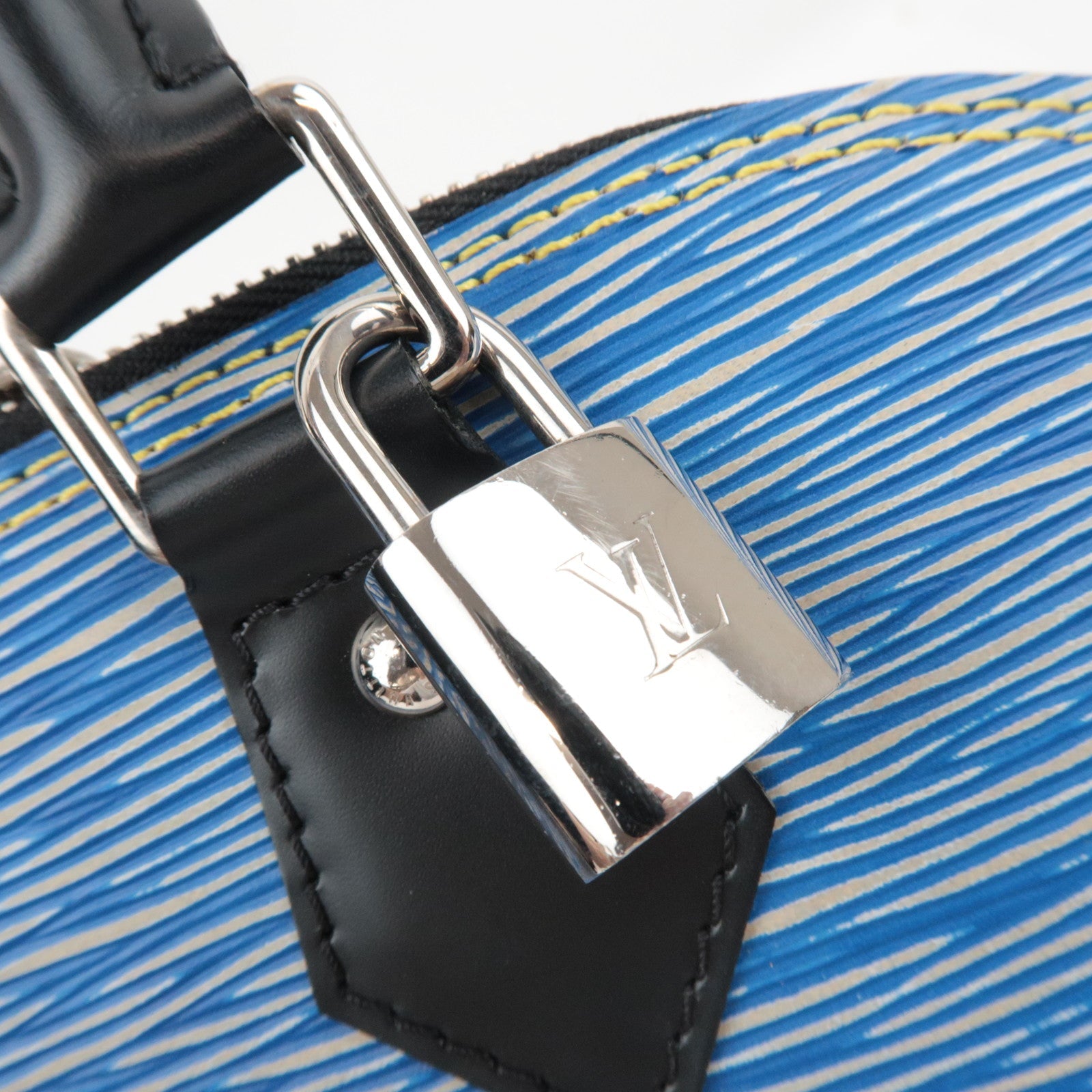 Louis Vuitton Epi Denim Alma PM Handbag Denim Blue M51052 SD0146 Key Lock, Clochette