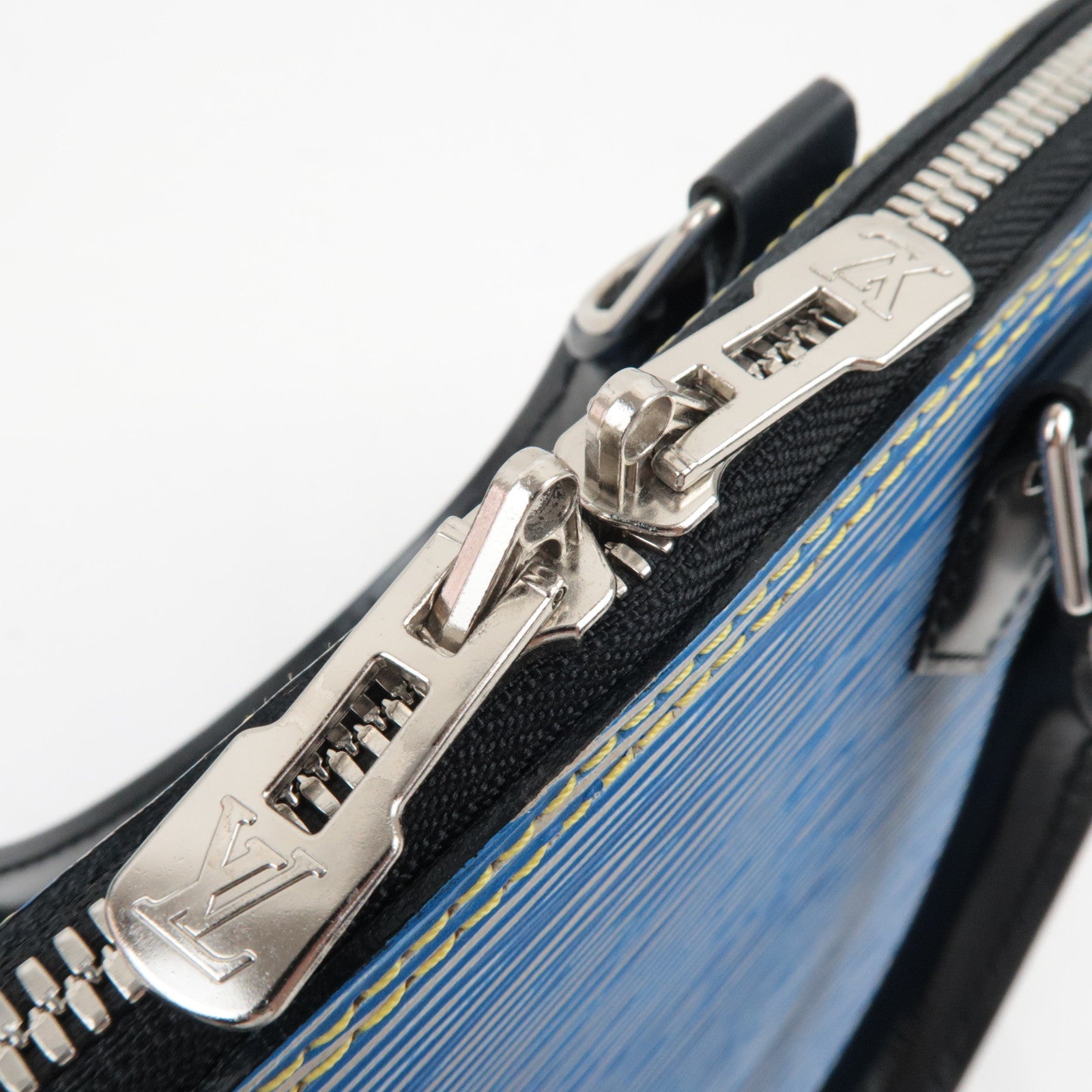 Louis Vuitton Epi Denim Alma PM Handbag Denim Blue M51052 SD0146 Key Lock, Clochette