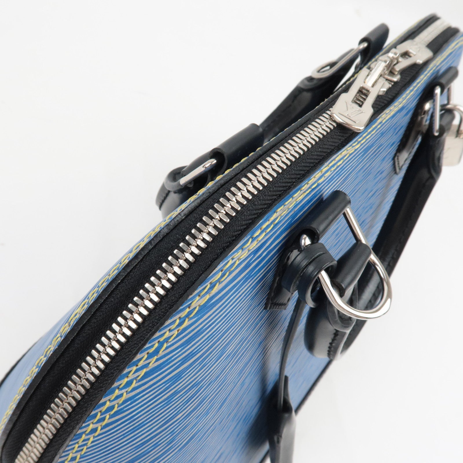 Louis Vuitton Epi Denim Alma PM Handbag Denim Blue M51052 SD0146 Key Lock, Clochette