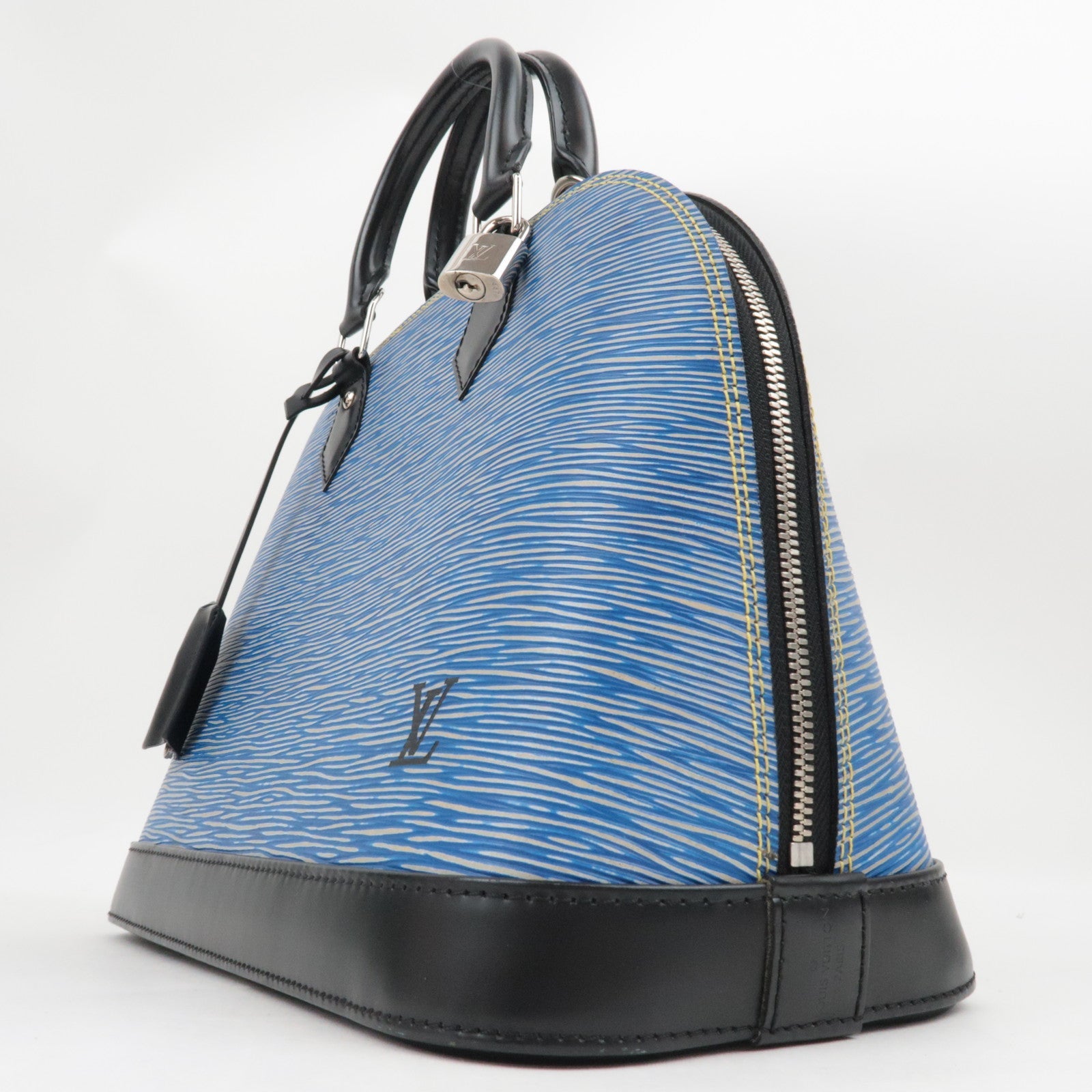 Louis Vuitton Epi Denim Alma PM Handbag Denim Blue M51052 SD0146 Key Lock, Clochette