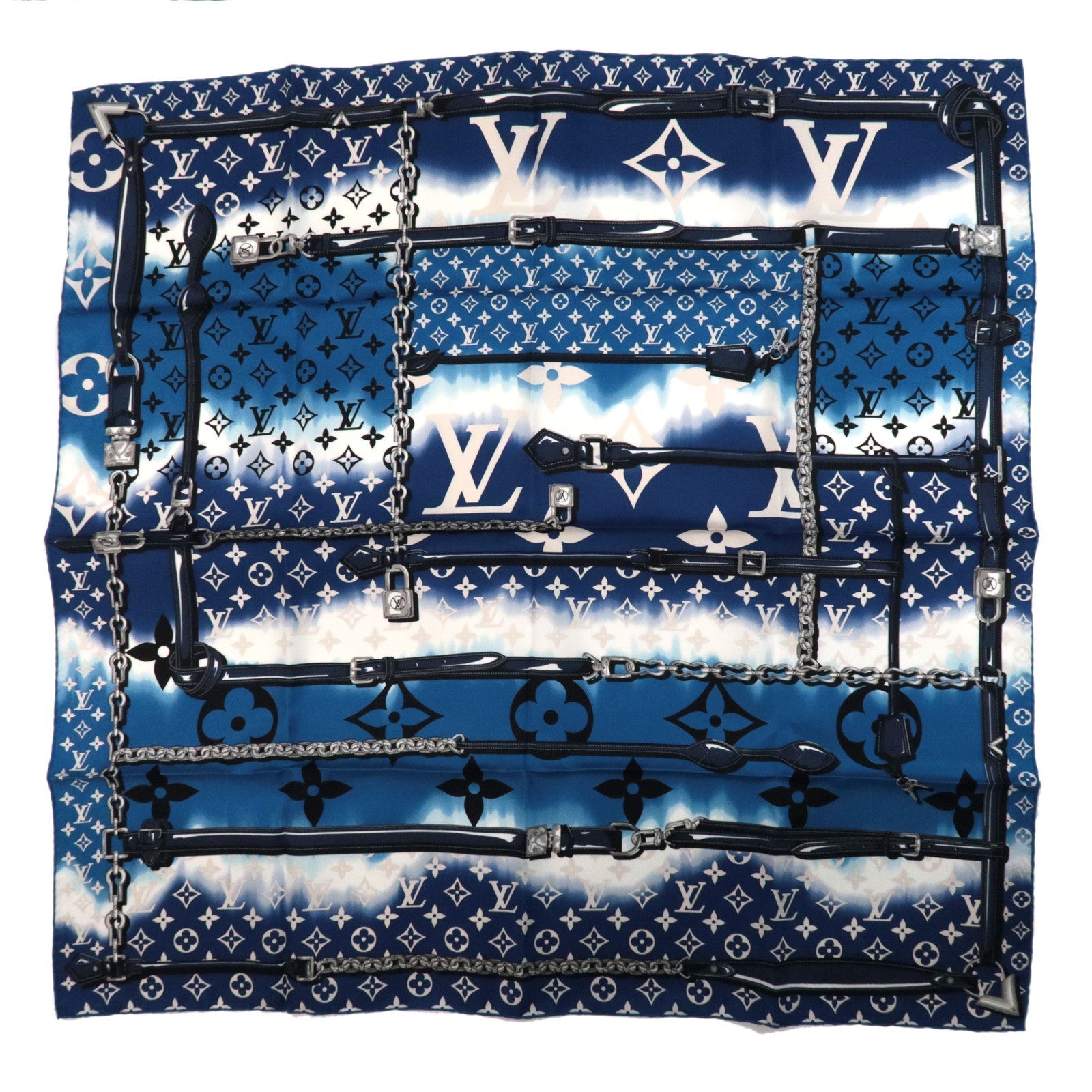 Louis Vuitton LV Escale Carre Confidential Scarf 100% Silk Blue M76131 IS0199 *Box75411