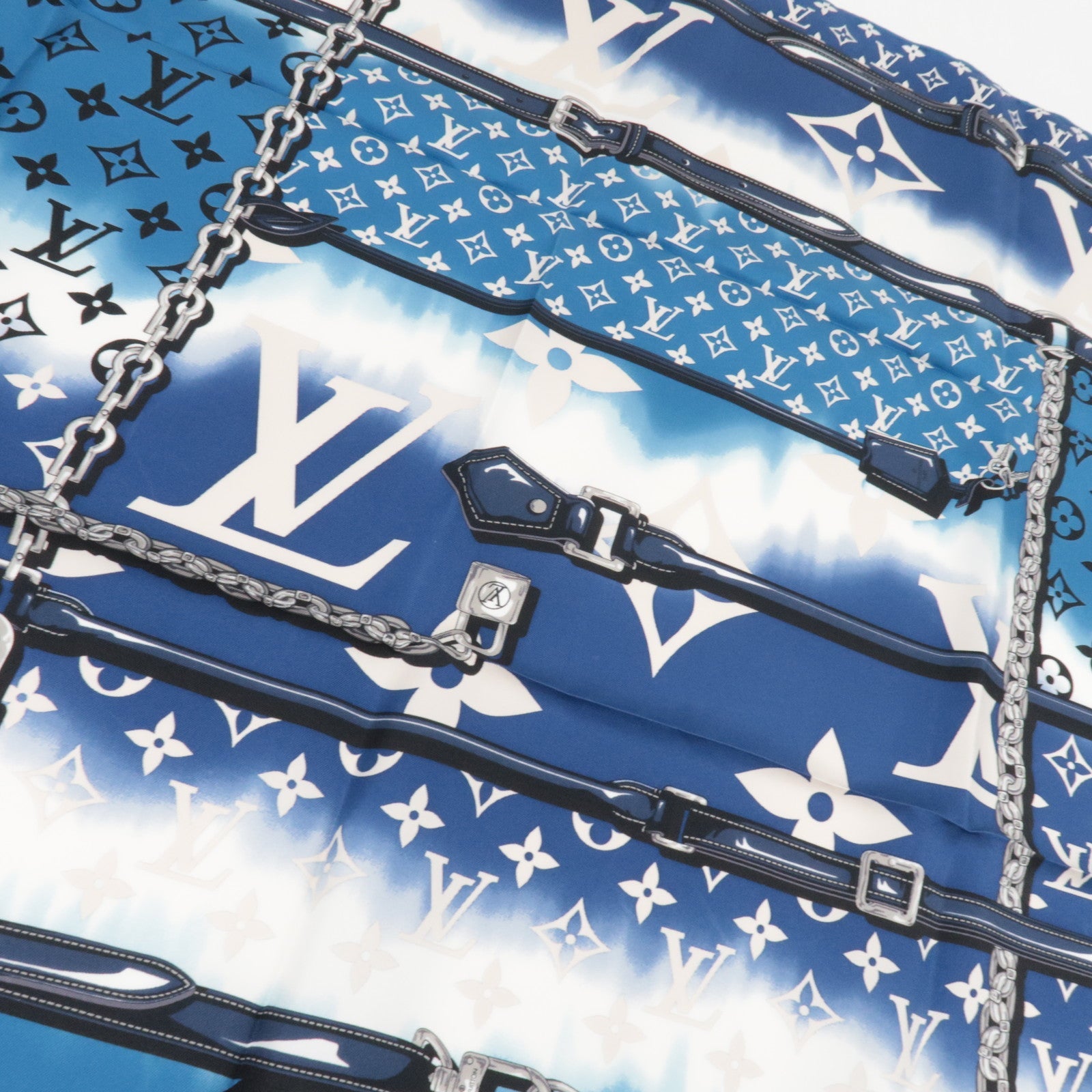 Louis Vuitton LV Escale Carre Confidential Scarf 100% Silk Blue M76131 IS0199 *Box