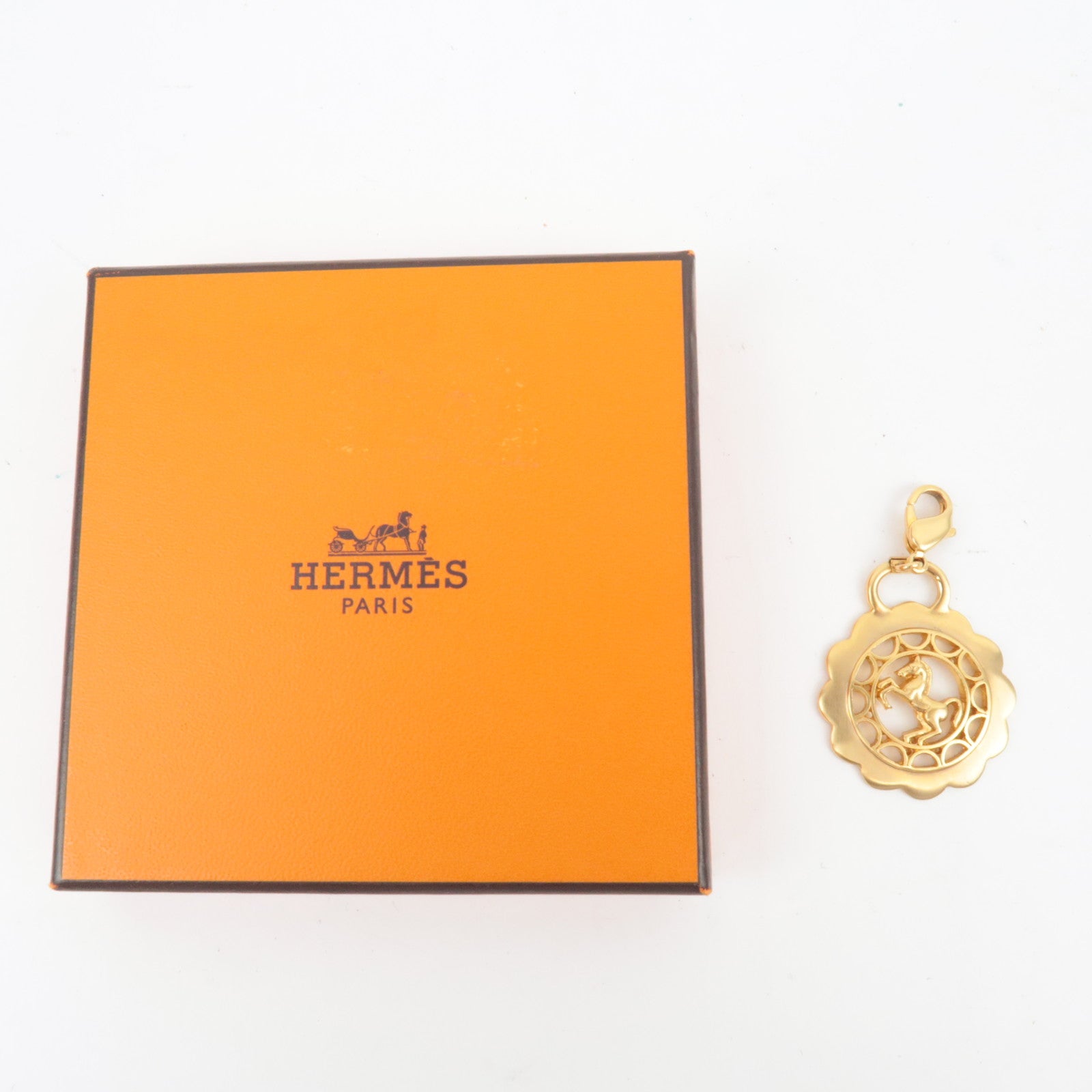 HERMES Horse Charm Pendant Top Gold Color *Box