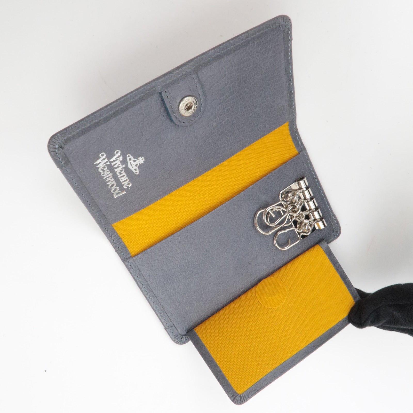 Vivienne Westwood Plaid Pattern Canvas Leather Key Case Grey Multicolor