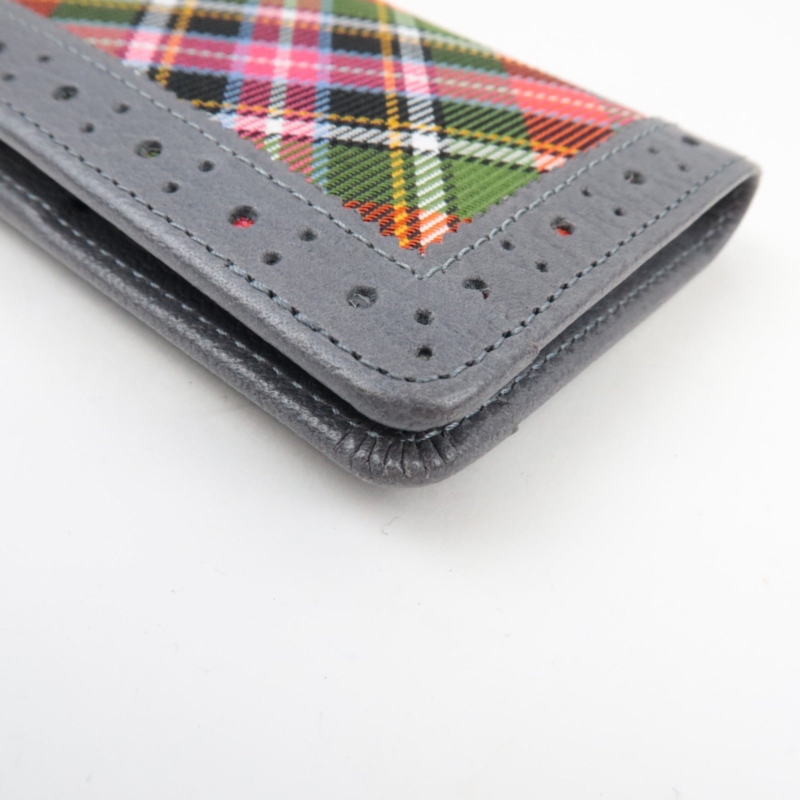 Vivienne Westwood Plaid Pattern Canvas Leather Key Case Grey Multicolor