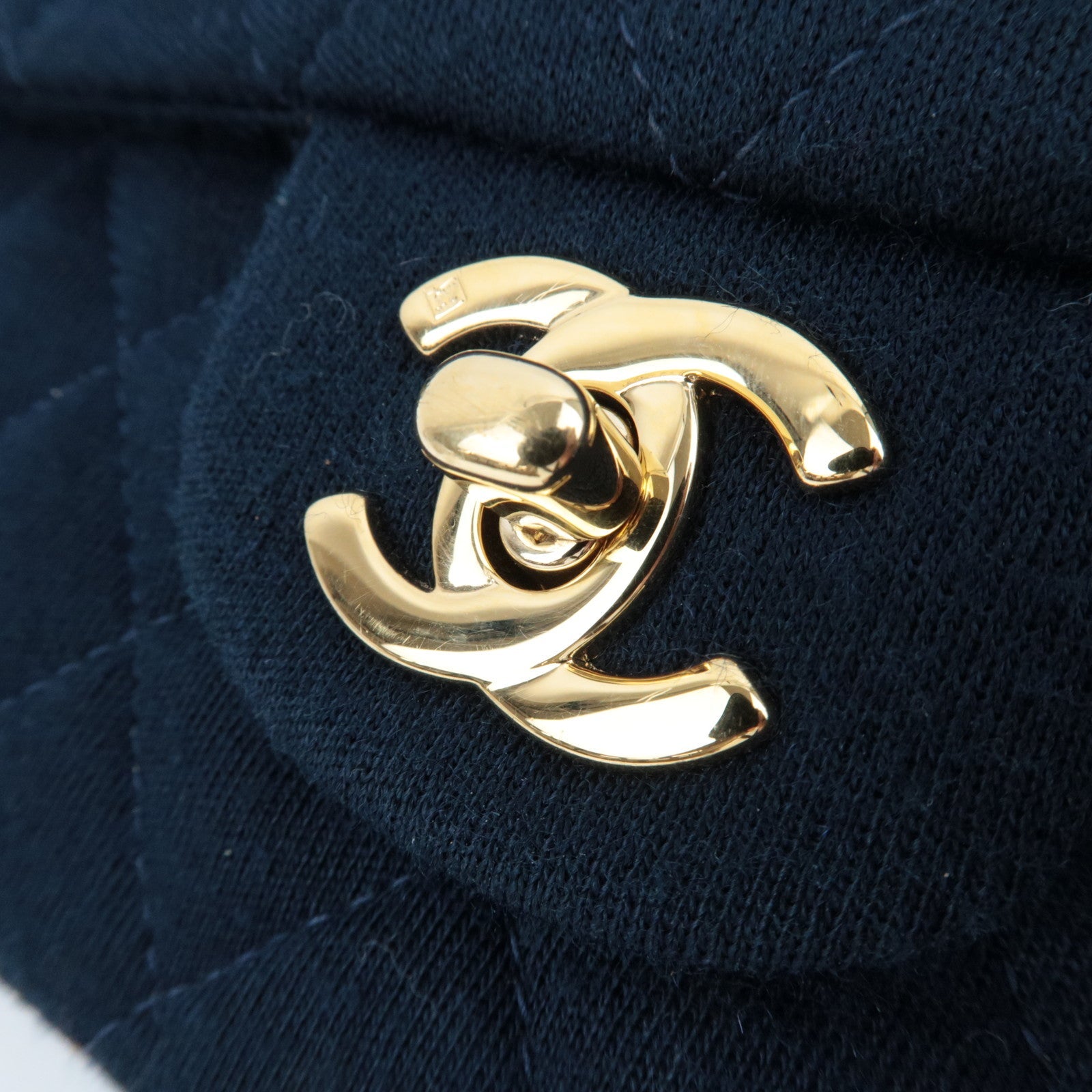 CHANEL Matelasse 25 Double Flap Chain Shoulder Bag Cotton Navy Gold HDW 7129052