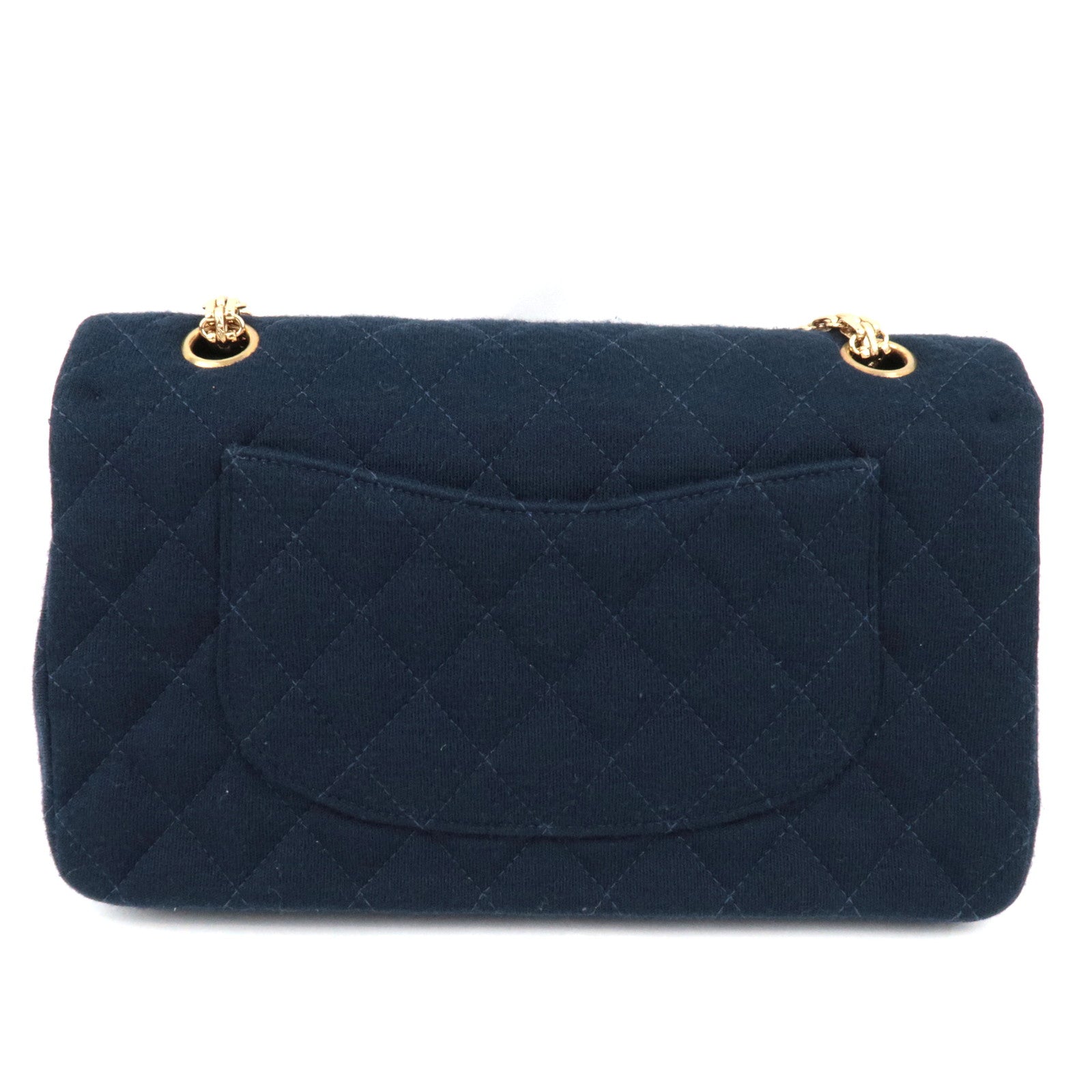 CHANEL Matelasse 25 Double Flap Chain Shoulder Bag Cotton Navy Gold HDW 7129052