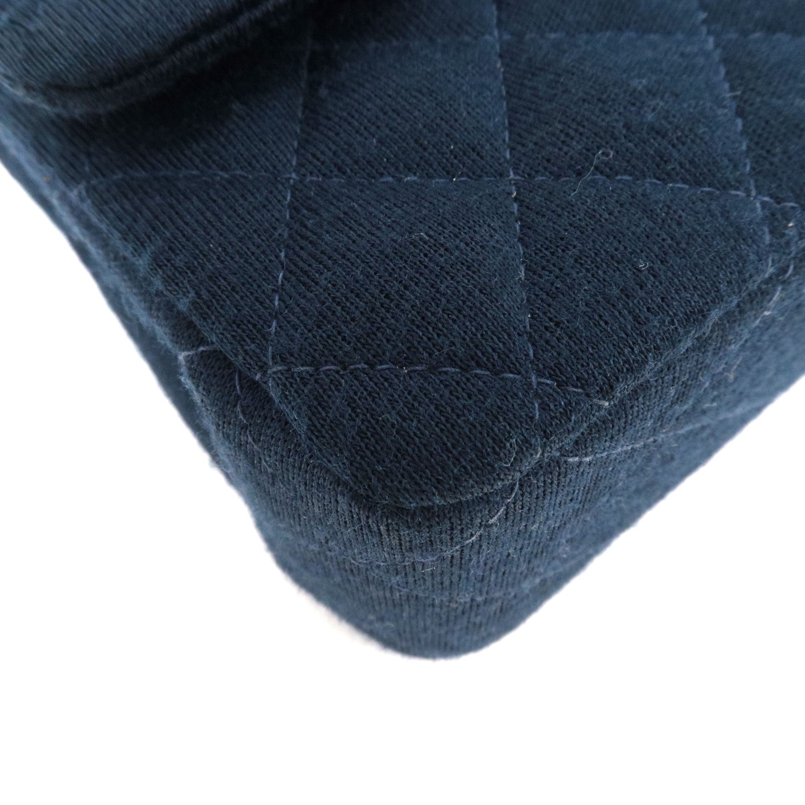 CHANEL Matelasse 25 Double Flap Chain Shoulder Bag Cotton Navy Gold HDW 7129052