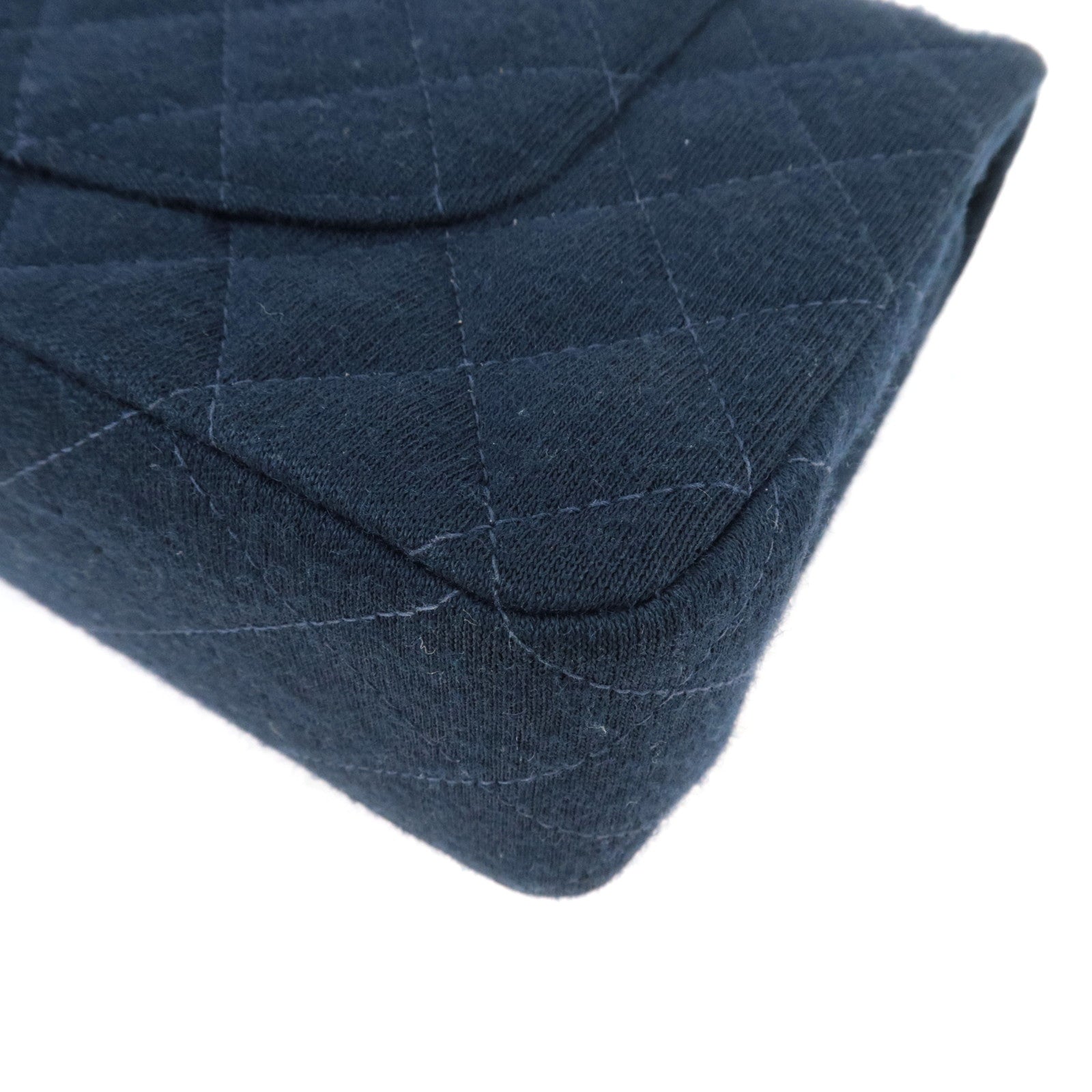 CHANEL Matelasse 25 Double Flap Chain Shoulder Bag Cotton Navy Gold HDW 7129052