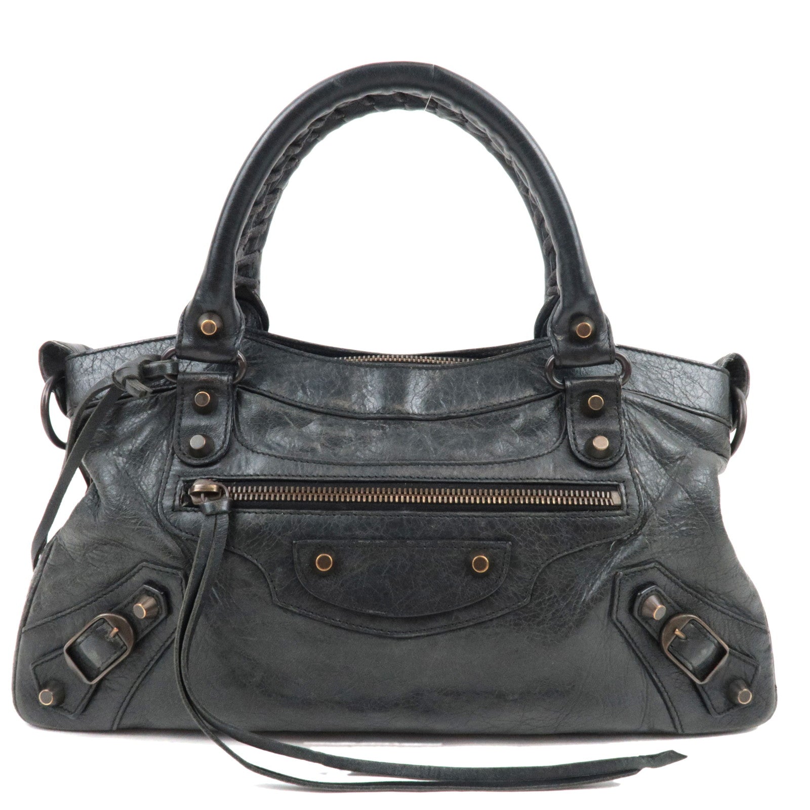 BALENCIAGA The First 2Way Bag Leather Black 103208 *Strap, Mirror75490