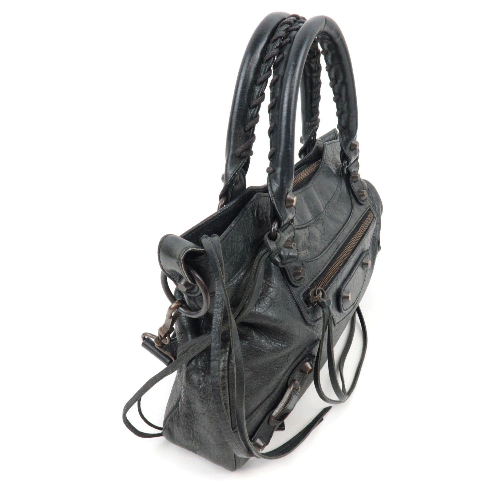 BALENCIAGA The First 2Way Bag Leather Black 103208 *Strap, Mirror