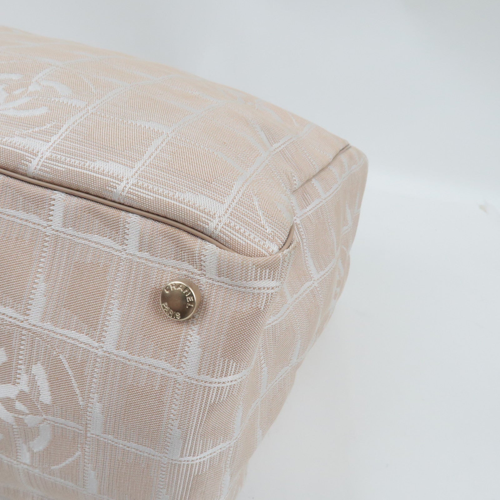 CHANEL New Travel Line Tote MM Nylon Jacquard Leather Beige A15991 8171148 *Dust bag