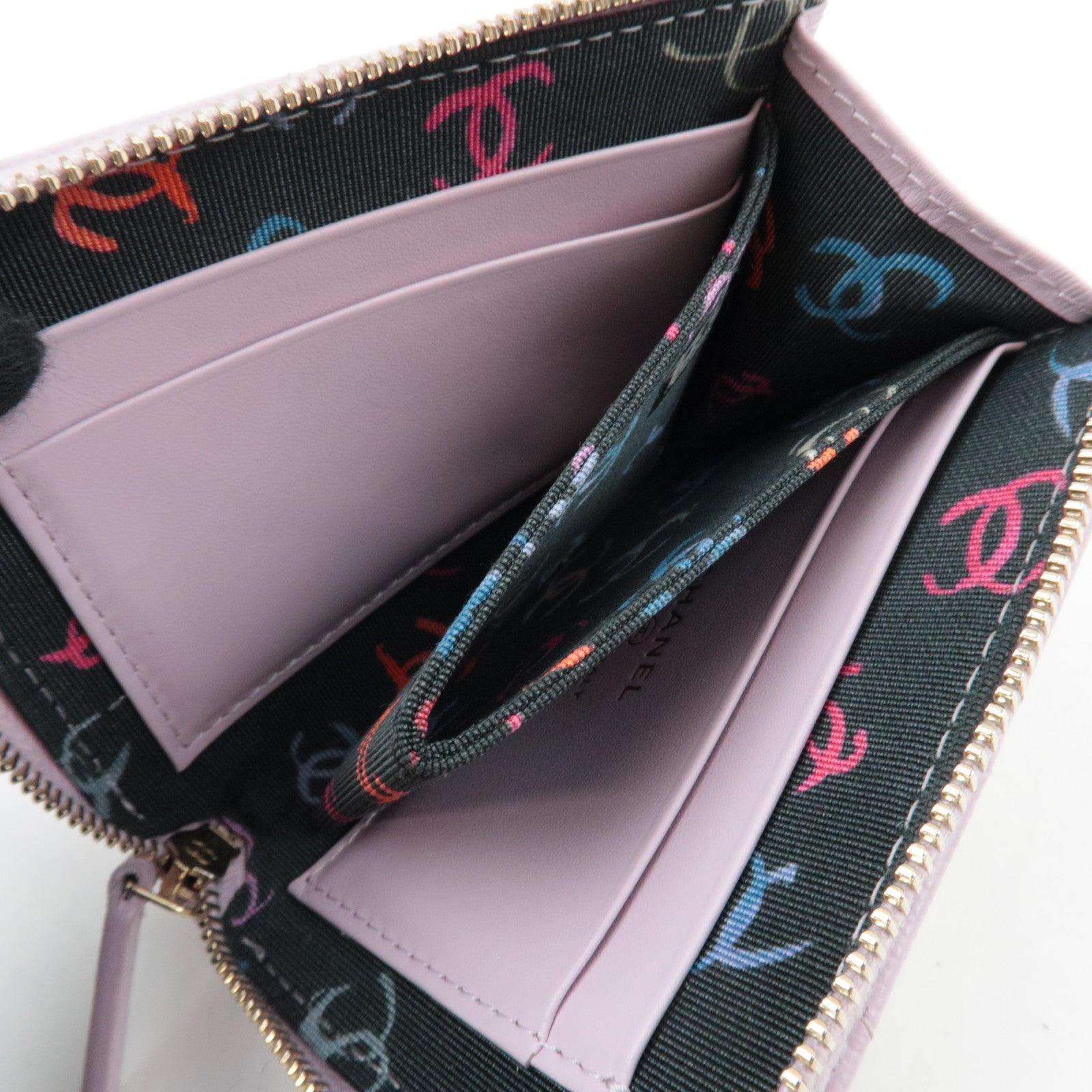 CHANEL Coco Mark Matelasse Round Zipper Wallet Caviar Skin Pink L5GCC257 *Box, Dust bag