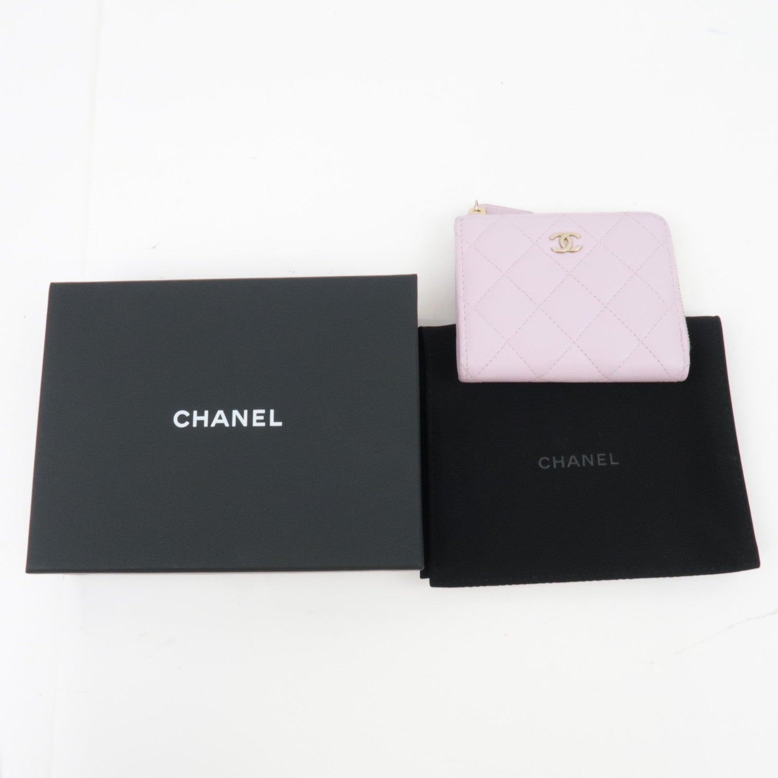 CHANEL Coco Mark Matelasse Round Zipper Wallet Caviar Skin Pink L5GCC257 *Box, Dust bag