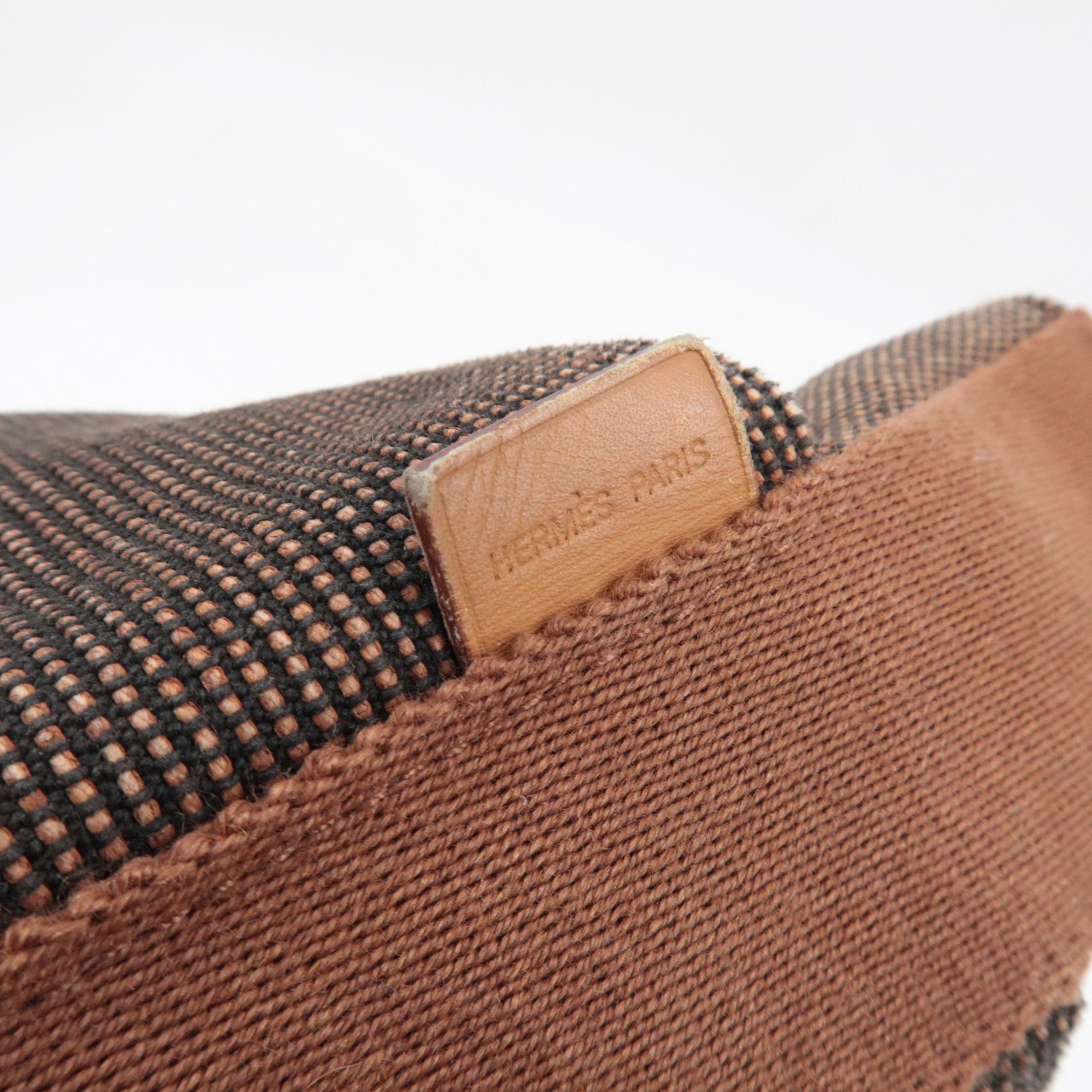 HERMES Saxo MM One Shoulder Bag Handbag Toile Ash Brown