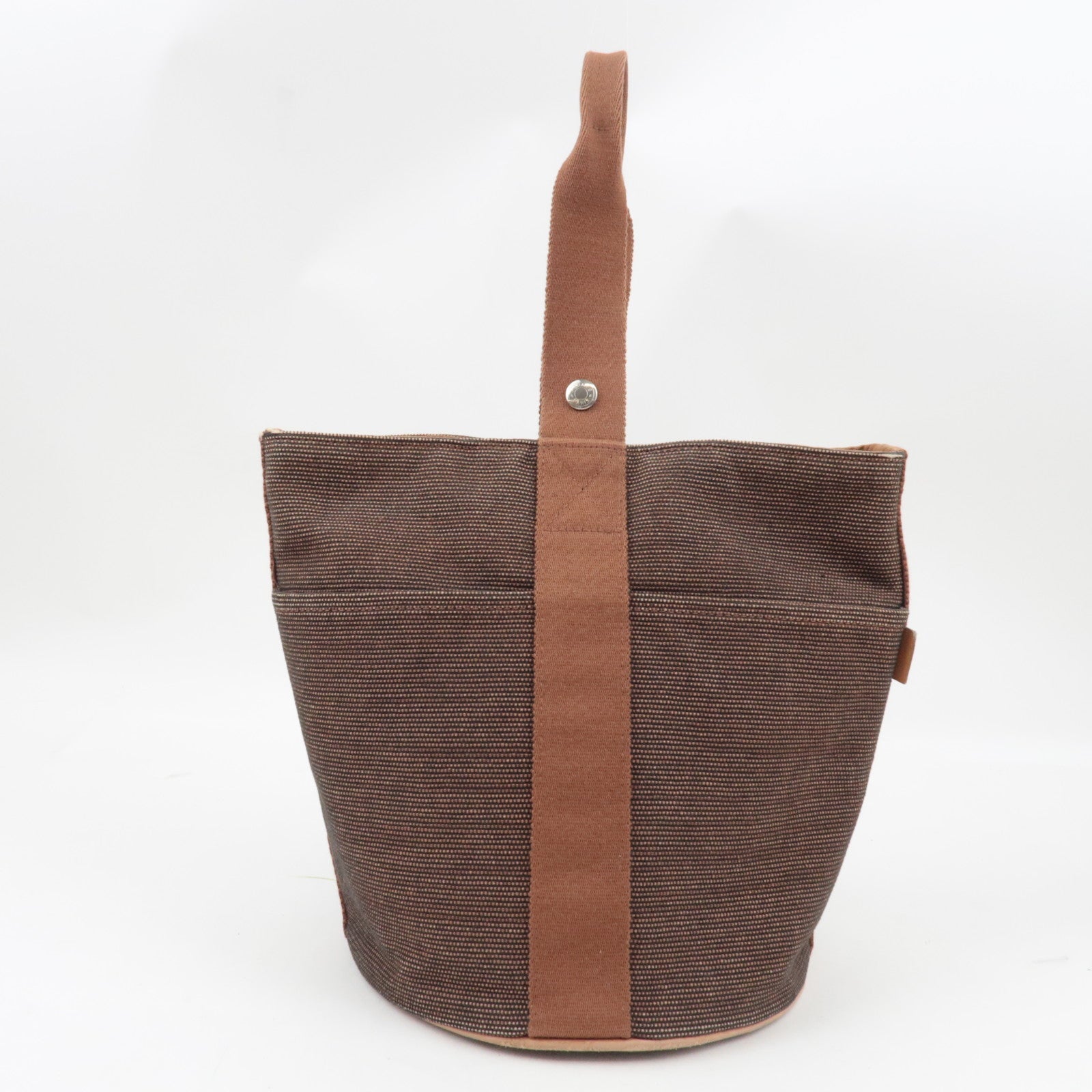 HERMES Saxo MM One Shoulder Bag Handbag Toile Ash Brown