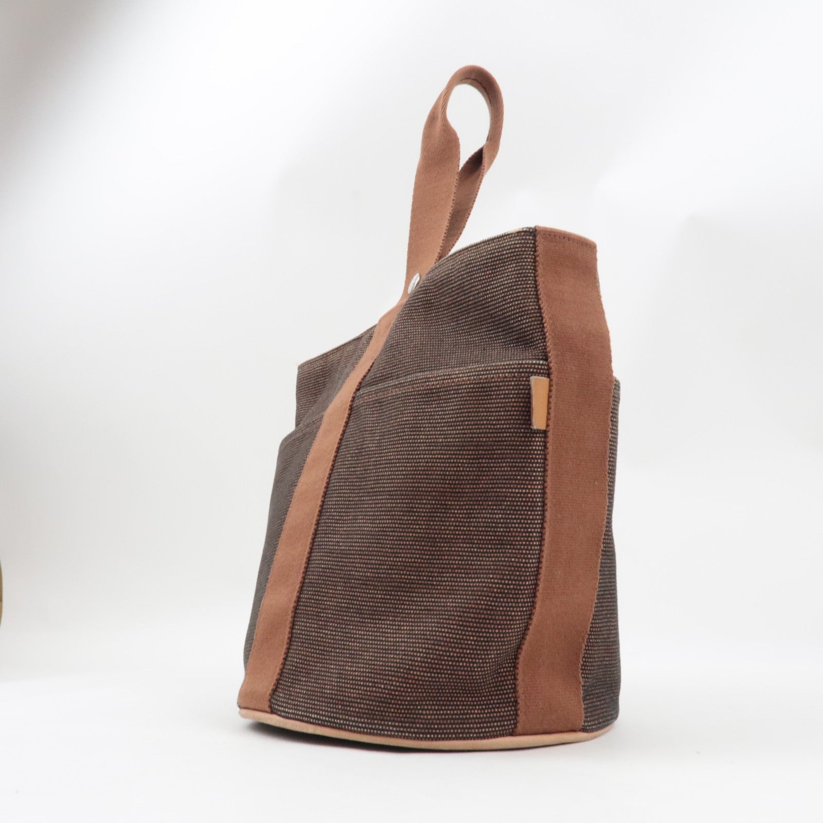 HERMES Saxo MM One Shoulder Bag Handbag Toile Ash Brown