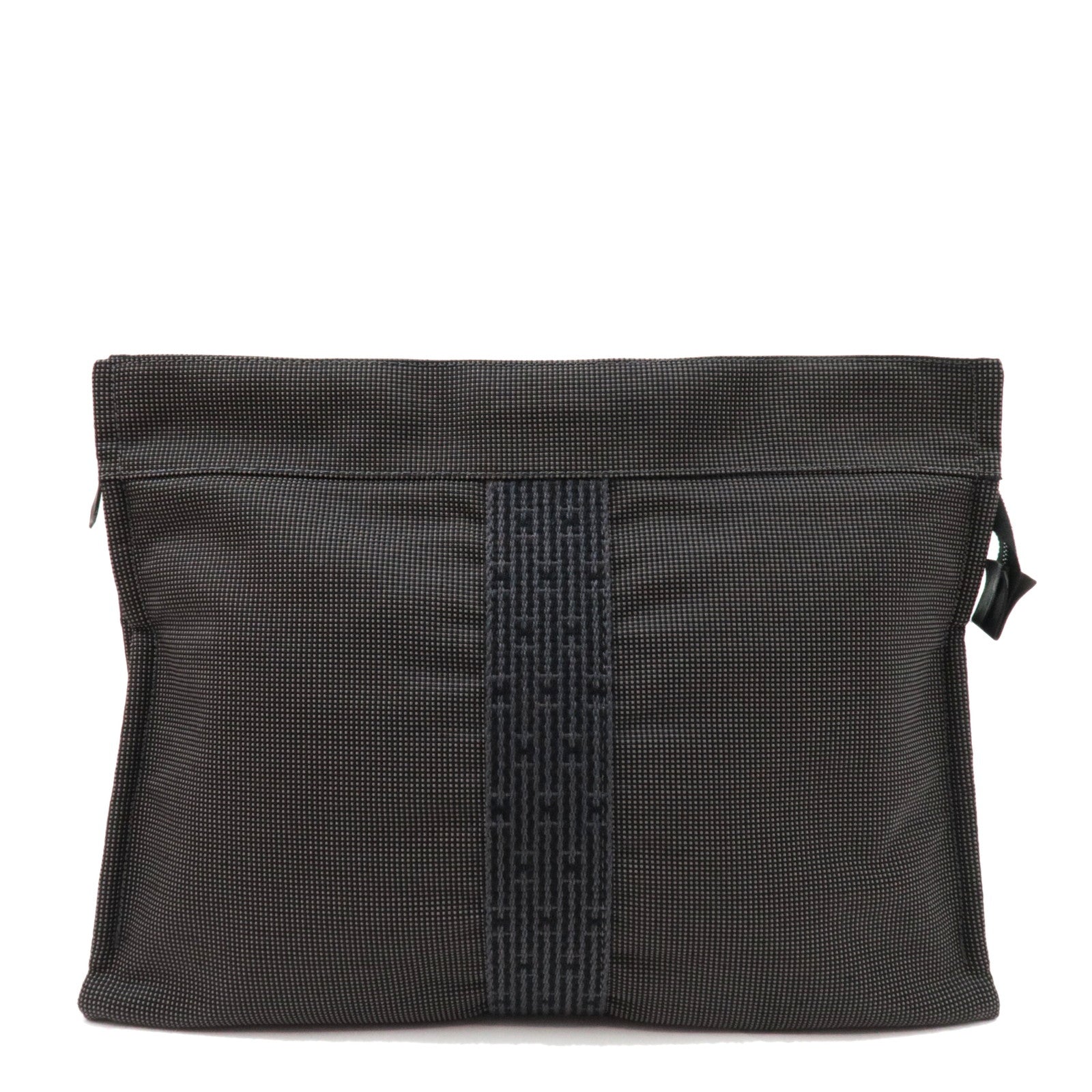 HERMES Her Line Pouch MM Clutch Bag Pouch Canvas Gray   75753