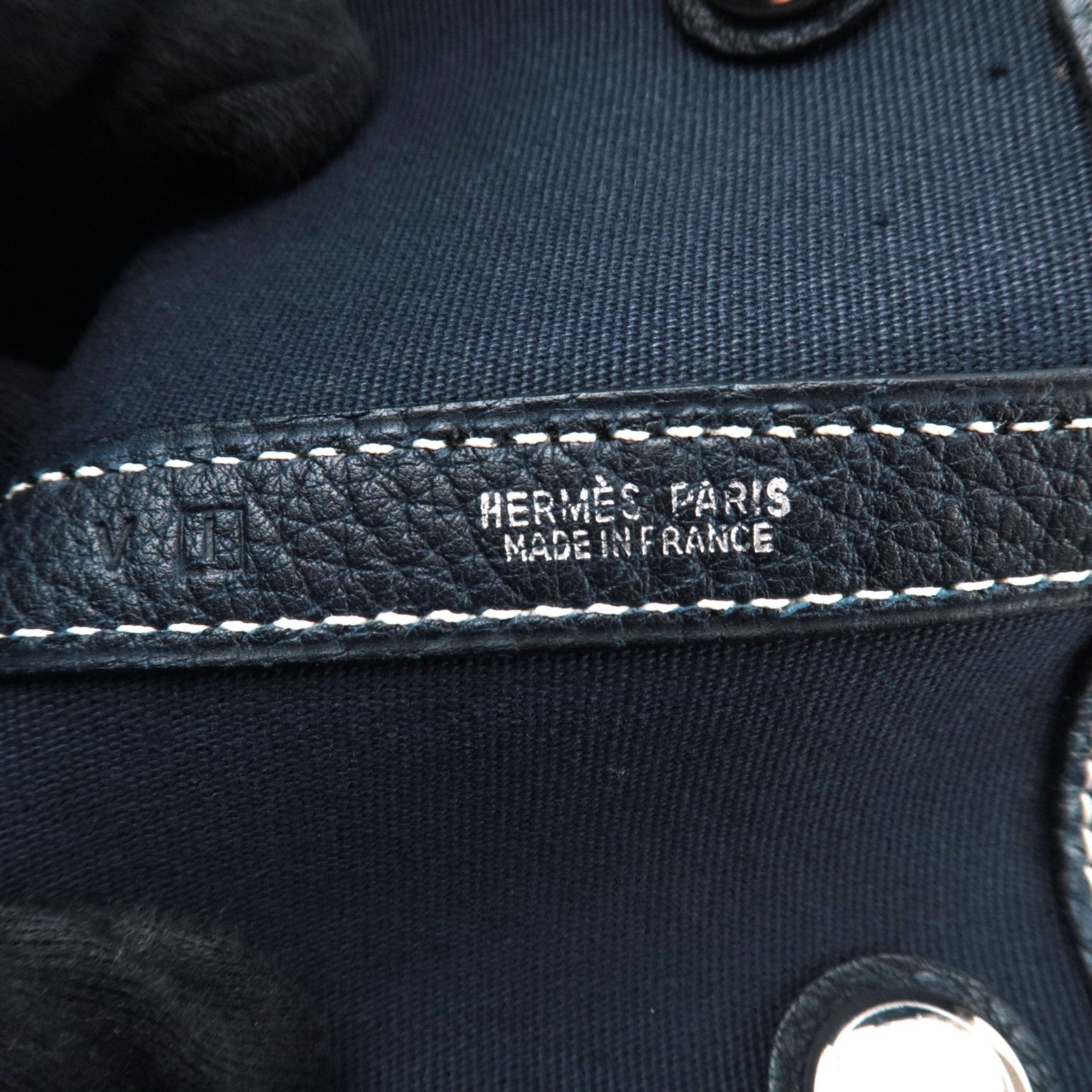 HERMES Garden Party PM Tote Bag Canvas Leather Navy □I STAMP (2005)