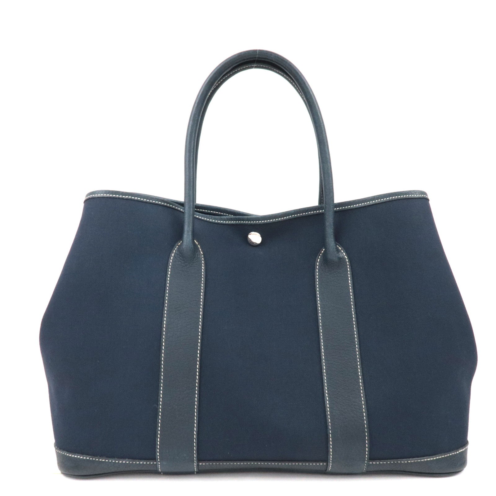 HERMES Garden Party PM Tote Bag Canvas Leather Navy □I STAMP (2005)