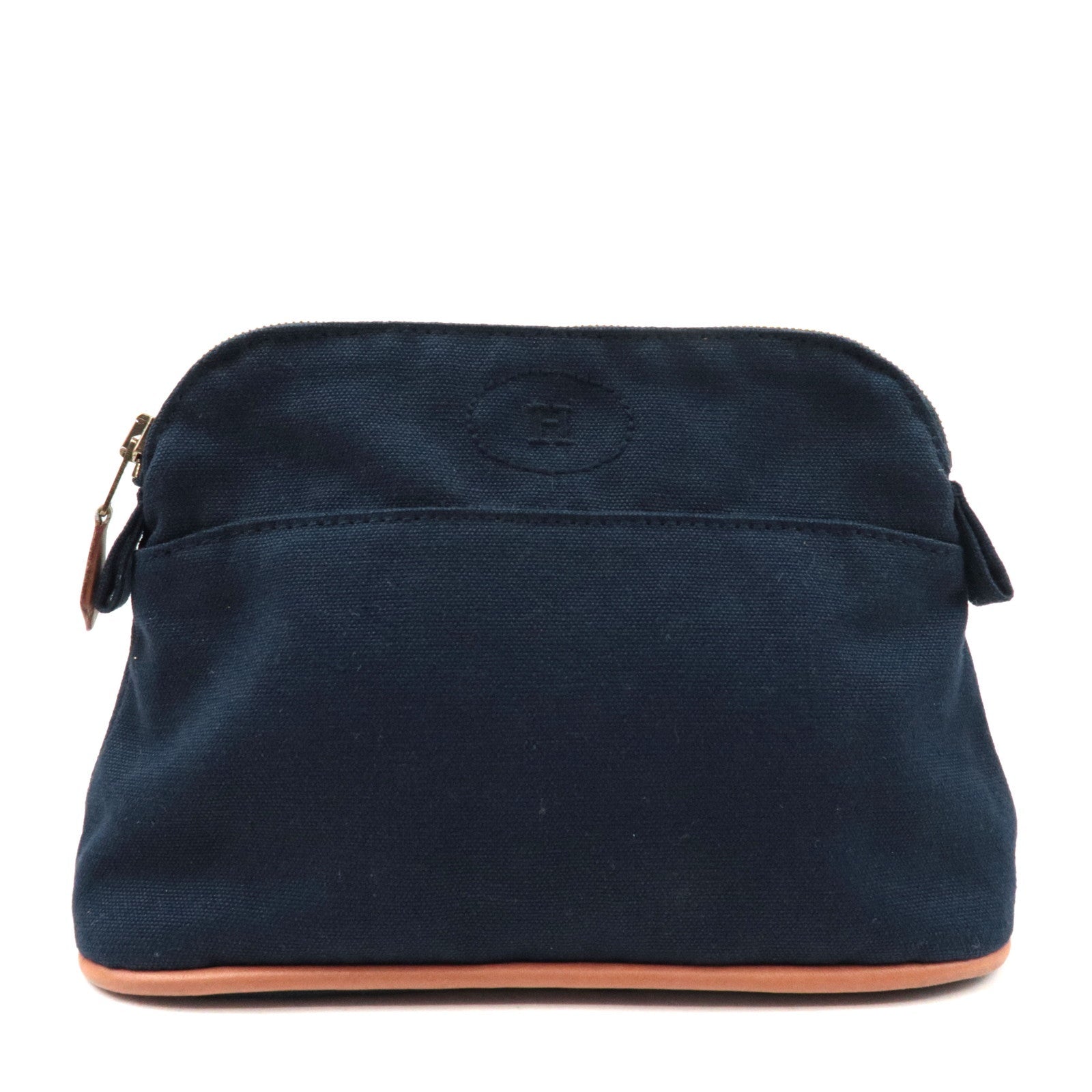 HERMES Bolide Pouch Mini 20 Cosmetic Pouch Canvas Leather Navy75759