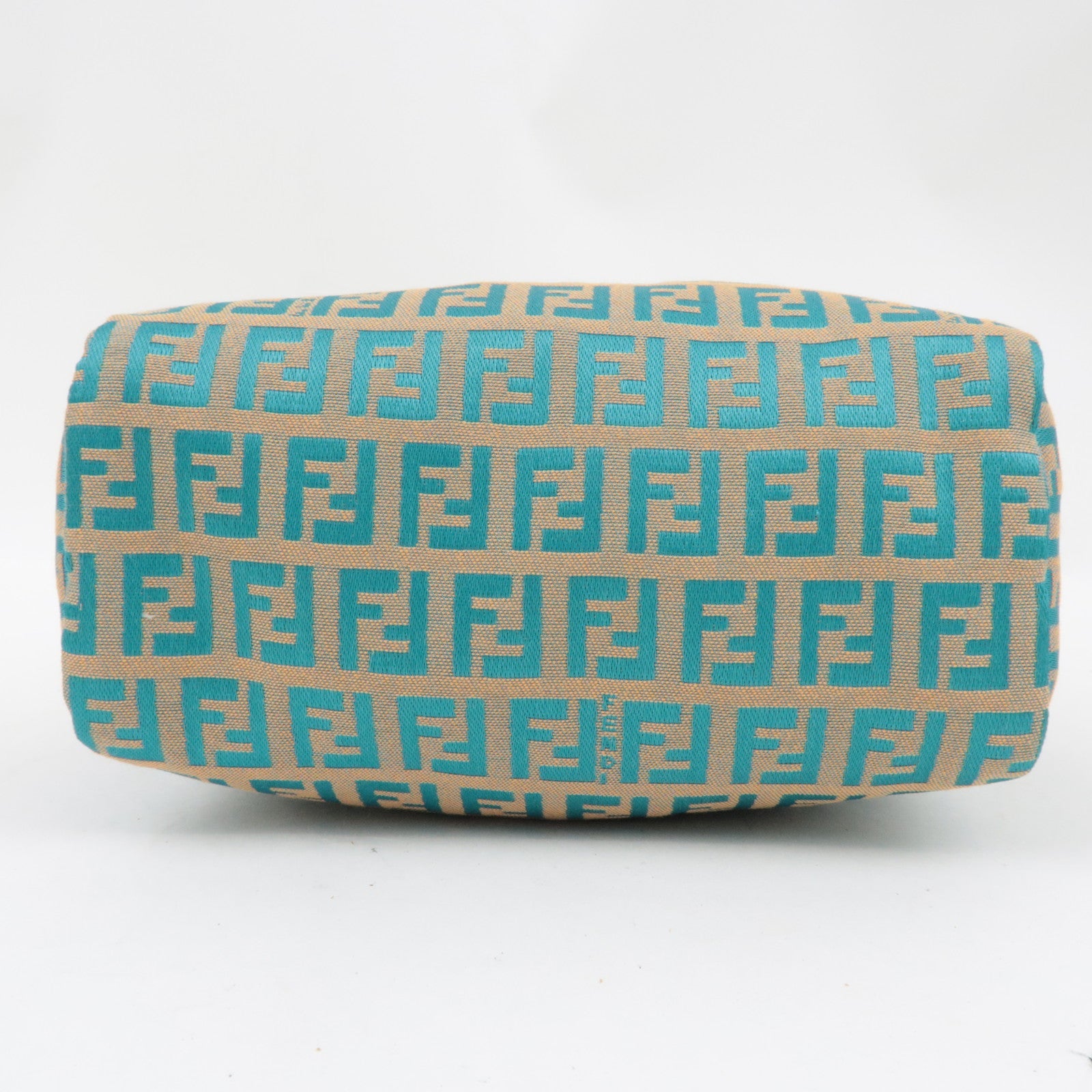 FENDI Zucchino Handbag Canvas Leather Beige Blue 8N0000 *Dust bag