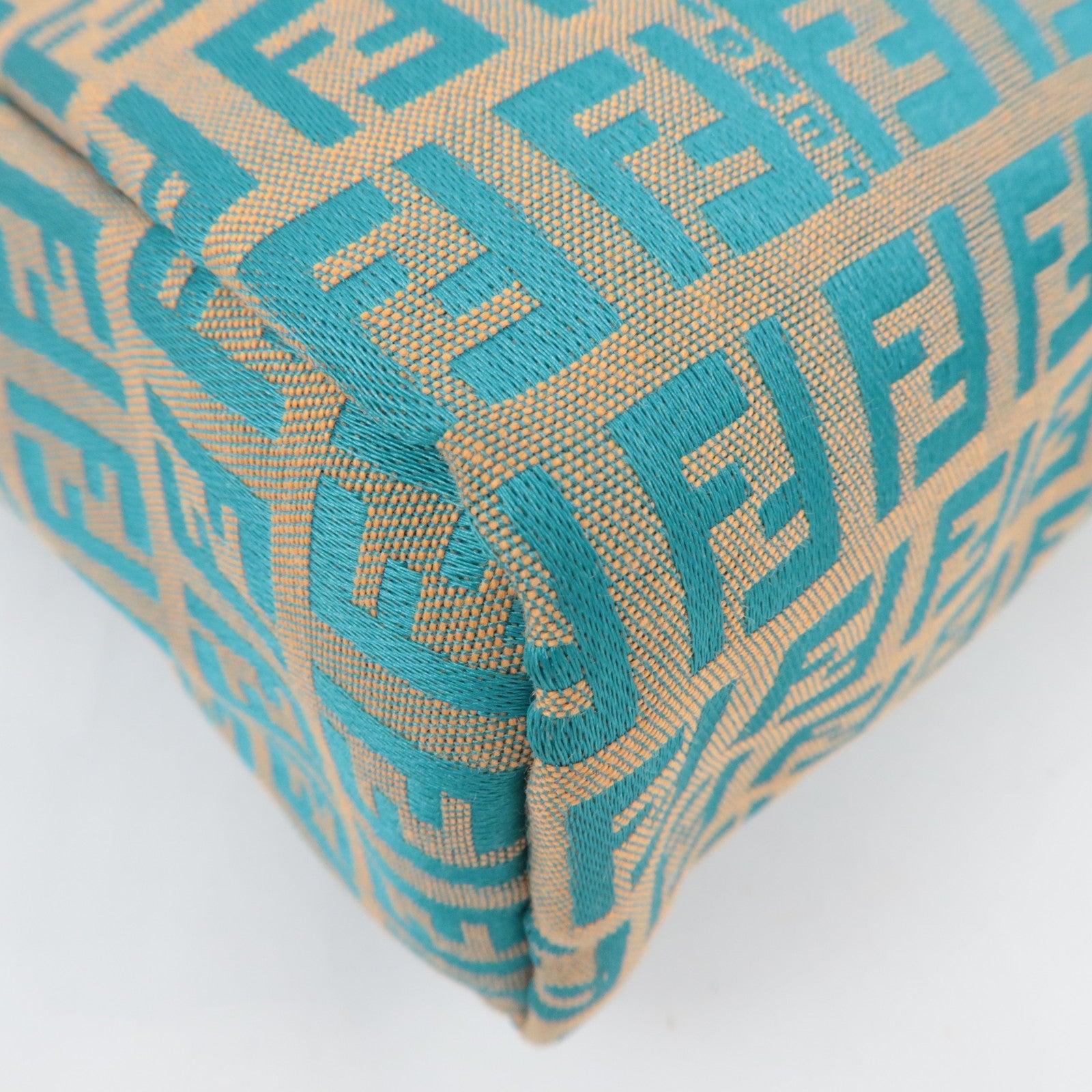 FENDI Zucchino Handbag Canvas Leather Beige Blue 8N0000 *Dust bag