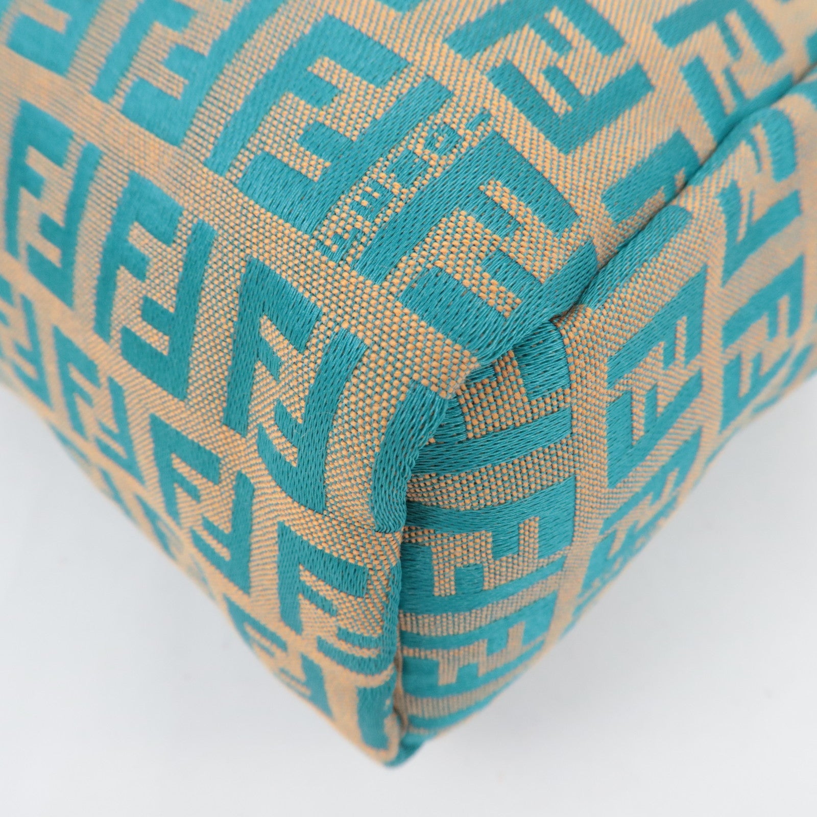 FENDI Zucchino Handbag Canvas Leather Beige Blue 8N0000 *Dust bag