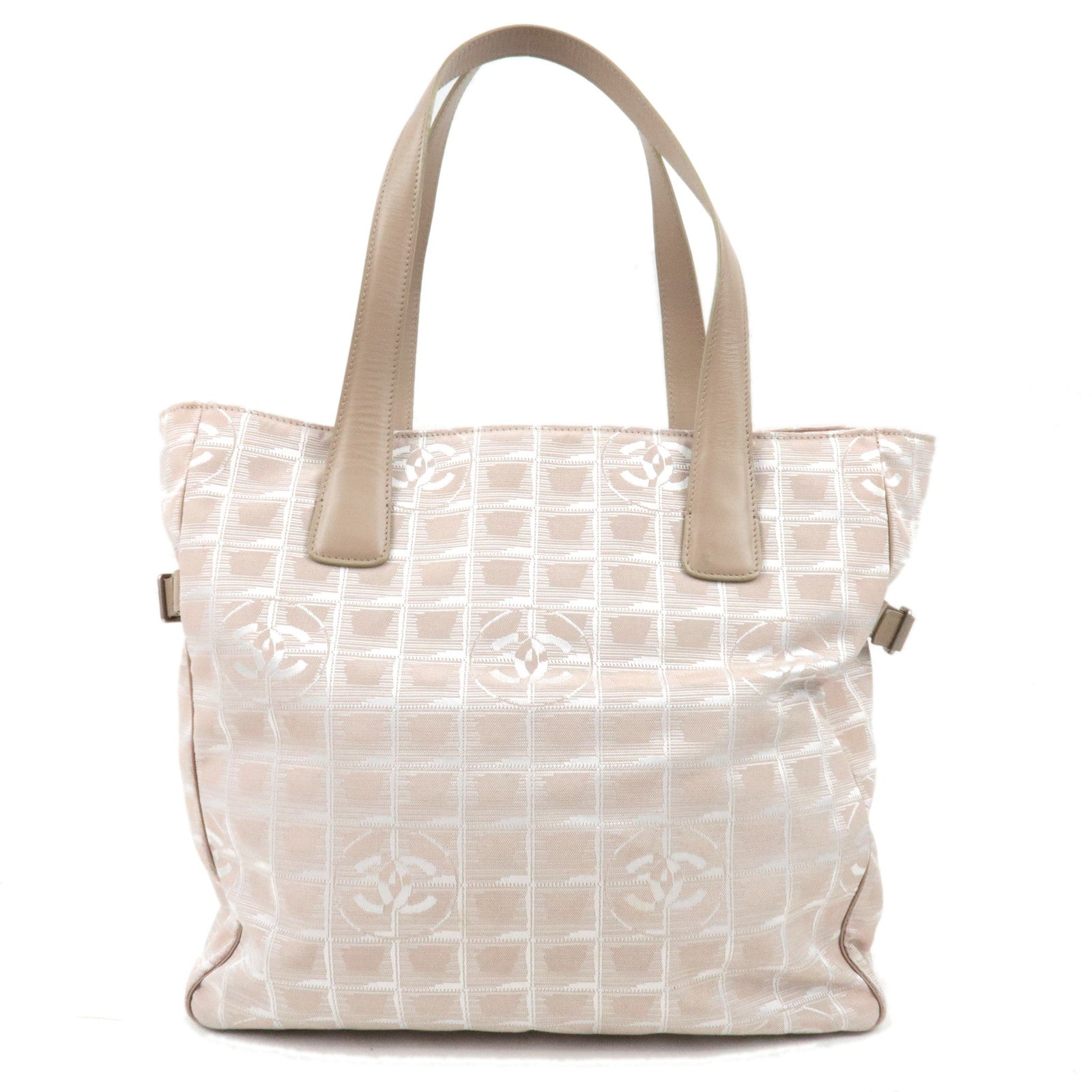 CHANEL New Travel Line Tote GM Nylon Jacquard Leather Beige A15825 *Dust Bag, G Card