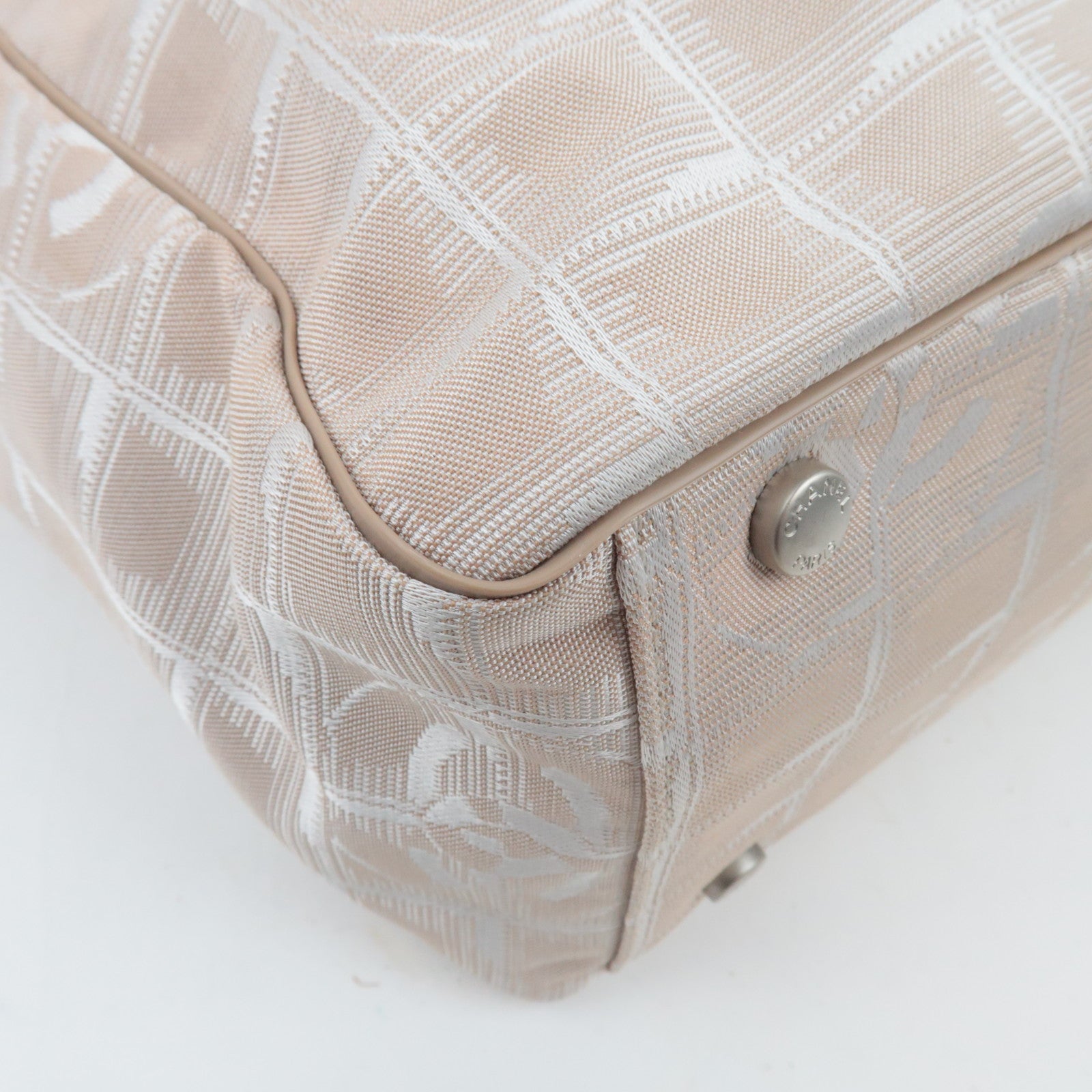 CHANEL New Travel Line Tote GM Nylon Jacquard Leather Beige A15825 *Dust Bag, G Card