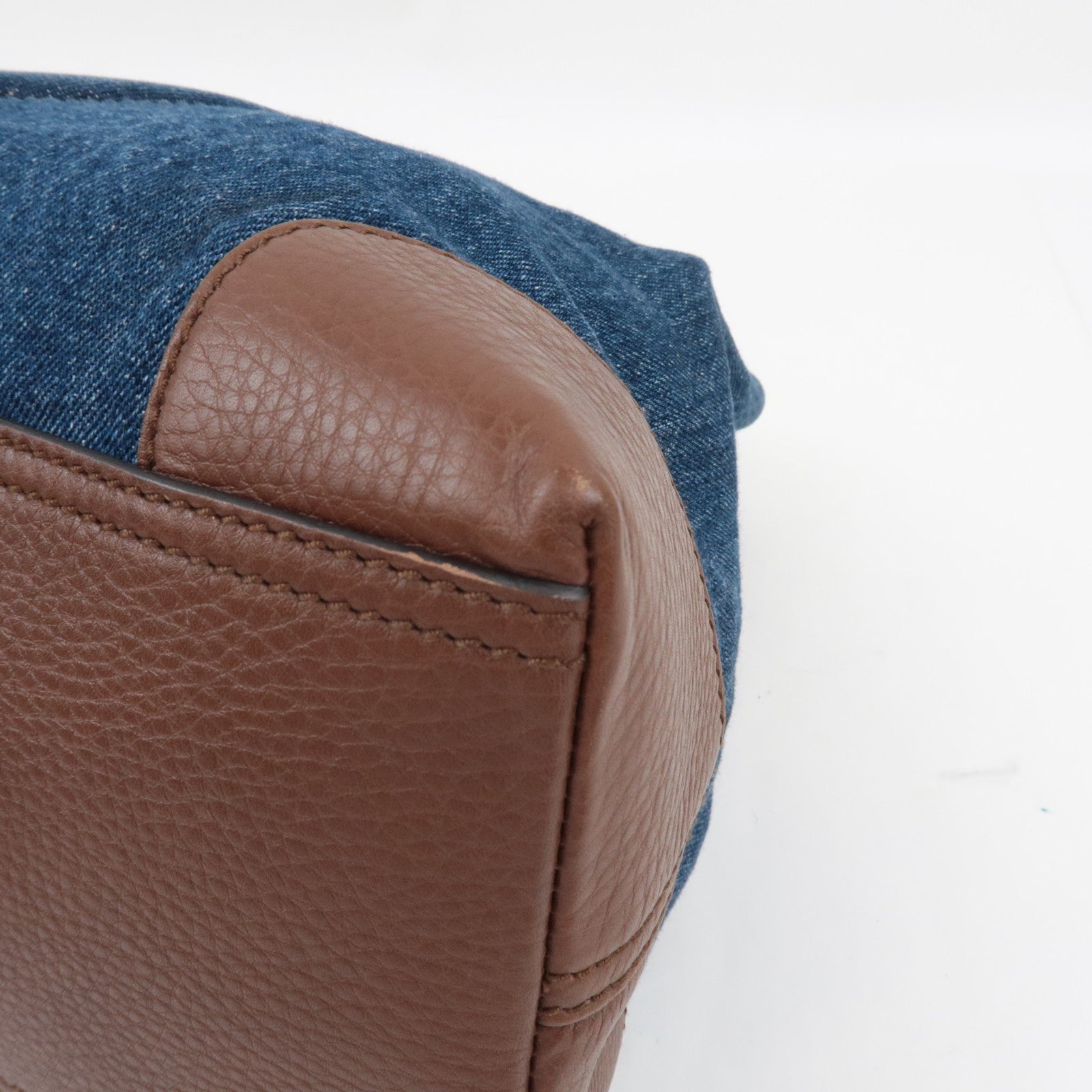 GUCCI Soho Interlocking G Chain Shoulder Bag Denim Leather Blue Brown 308982