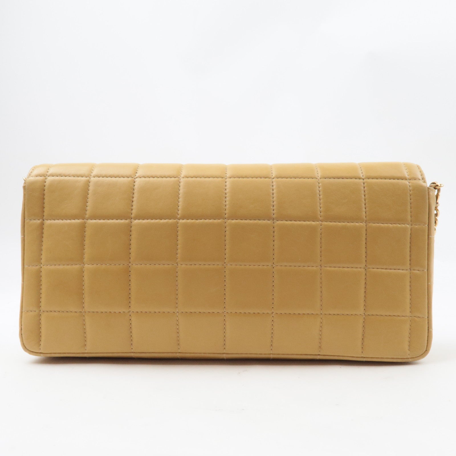 CHANEL Chocobar Chain Shoulder Bag Lambskin Beige Gold HDW *Box, G card