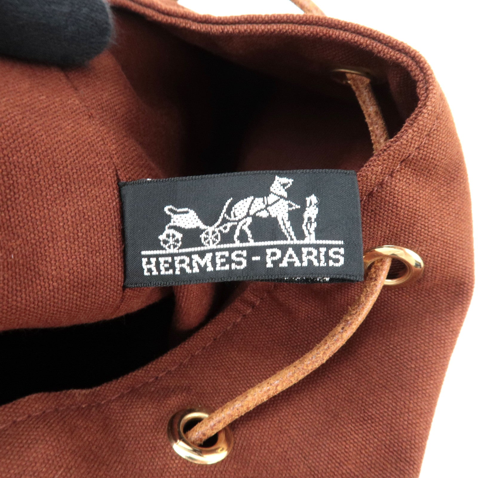 HERMES Porochon Mimil GM Shoulder Bag Canvas Leather Brown